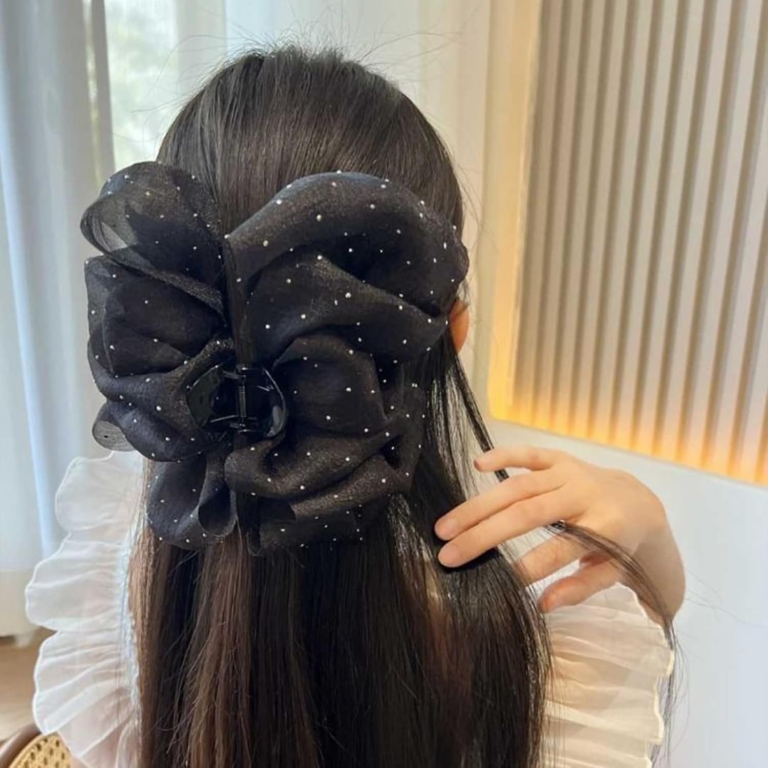 2 pinzas de lazo con diamantes de imitación, pinzas de burbujas de lazo de gasa con nube, garra grande para el cabello, pinzas florales grandes para