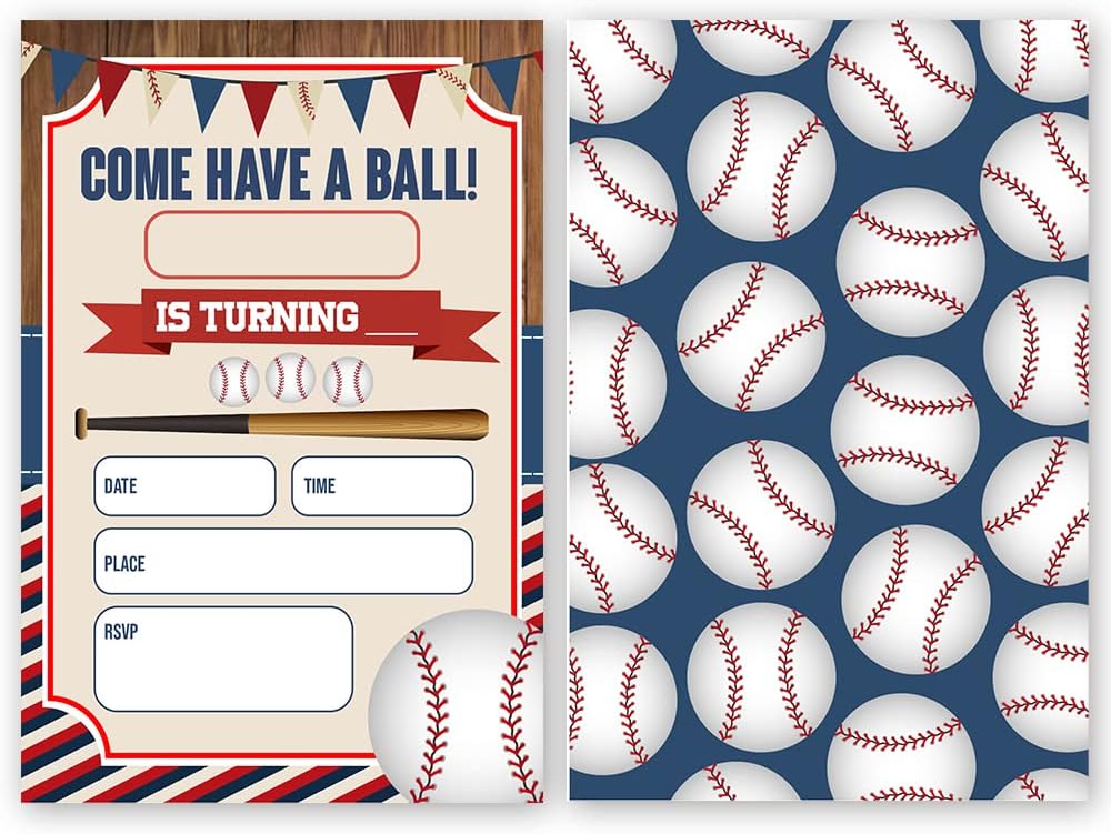 FujLoy Invitaciones para fiestas de cumpleaños de béisbol, invitaciones de fiesta de béisbol (050)