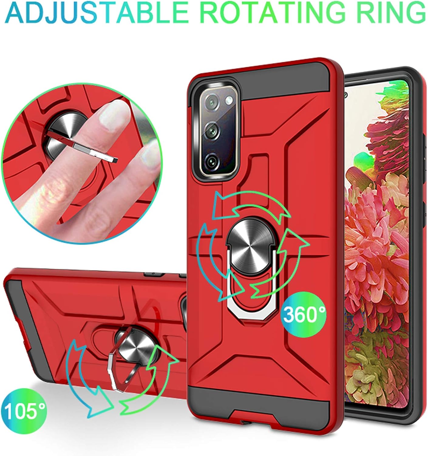 Funda para Galaxy S20 Fe, de doble capa, a prueba de golpes, con soporte de anillo giratorio de 360, adecuada para Samsung Galaxy S20 Fe (oro rosa)