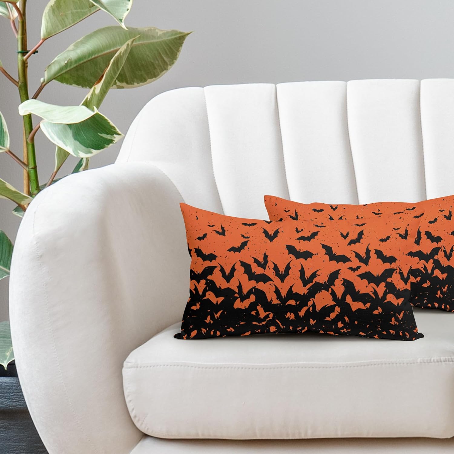 Kawani Juego de 2 fundas de almohada lumbar de murciélagos de 12 x 20 pulgadas, fundas de almohada rectangulares decorativas de murciélagos negros y