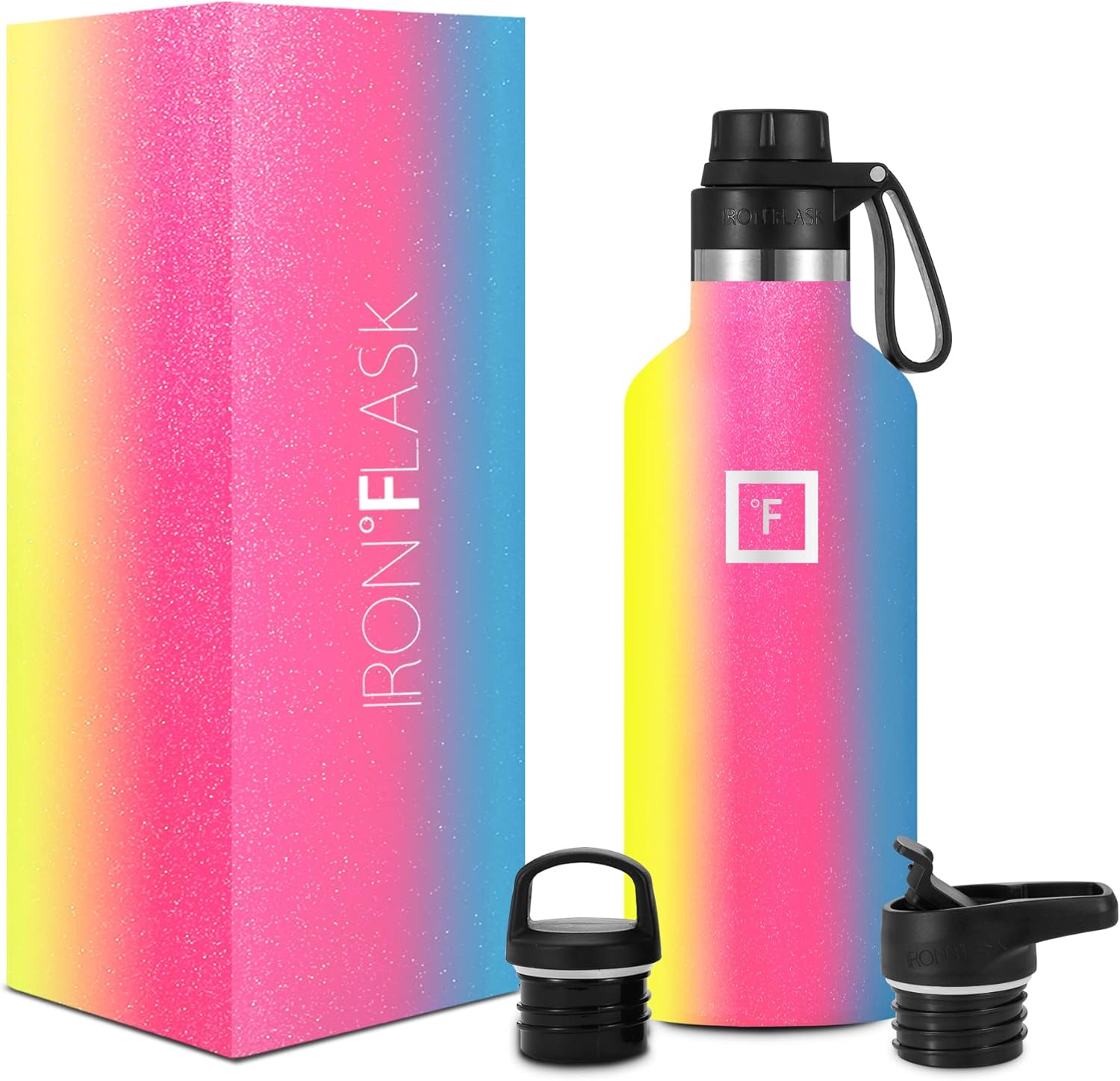 IRON FLASK Botella de agua deportiva  32 onzas  3 tapas (tapa de boquilla estrecha) a prueba de fugas aislada al vacío  Termos aislados de doble