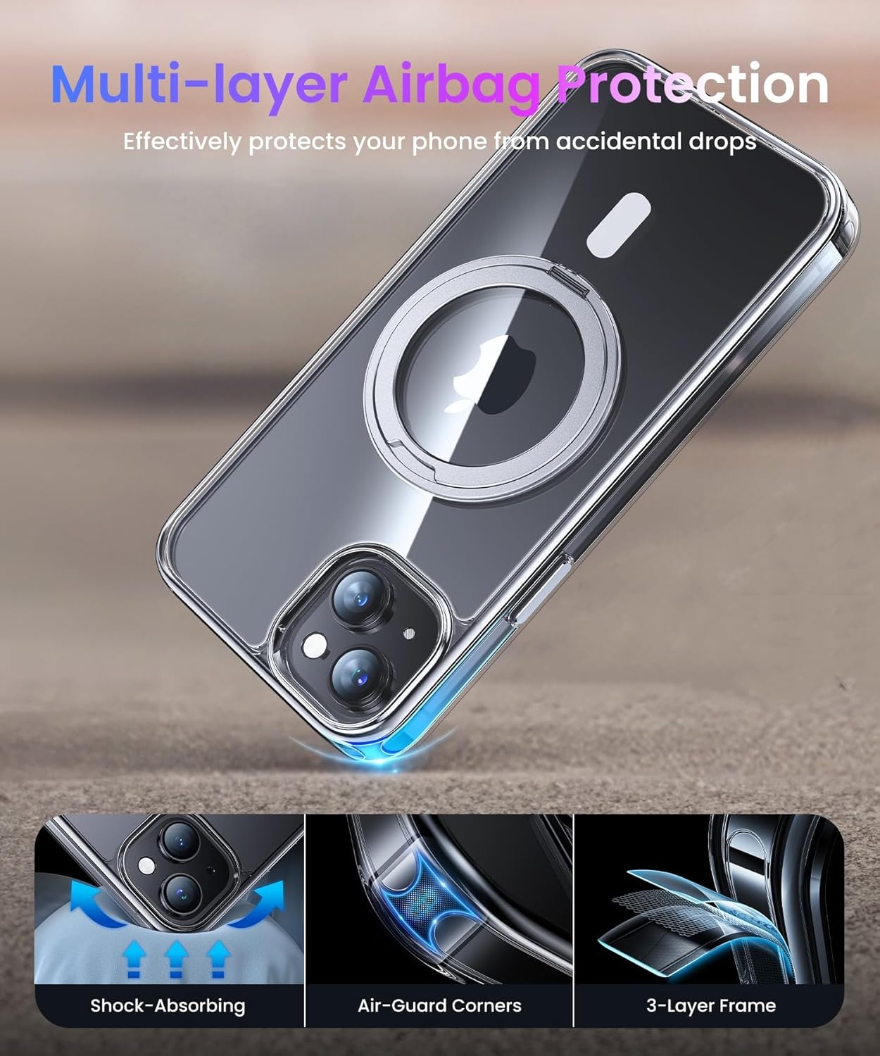 Danmus Funda magnética para iPhone 15 Plus compatible con MagSafe no amarillenta protección militar contra caídas con soporte de anillo de 360 para