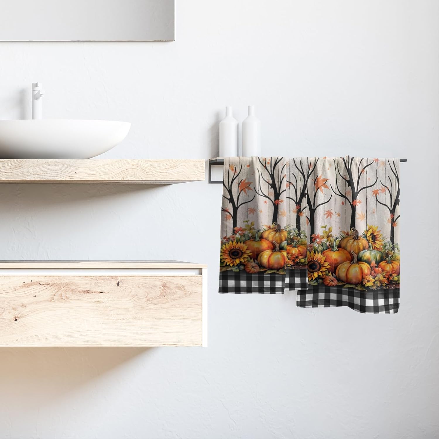 Giwawa Juego de 2 toallas de mano de calabaza de otoño, juego de 2 toallas de cocina suaves y pequeñas, toallas de baño para hotel, spa, gimnasio y