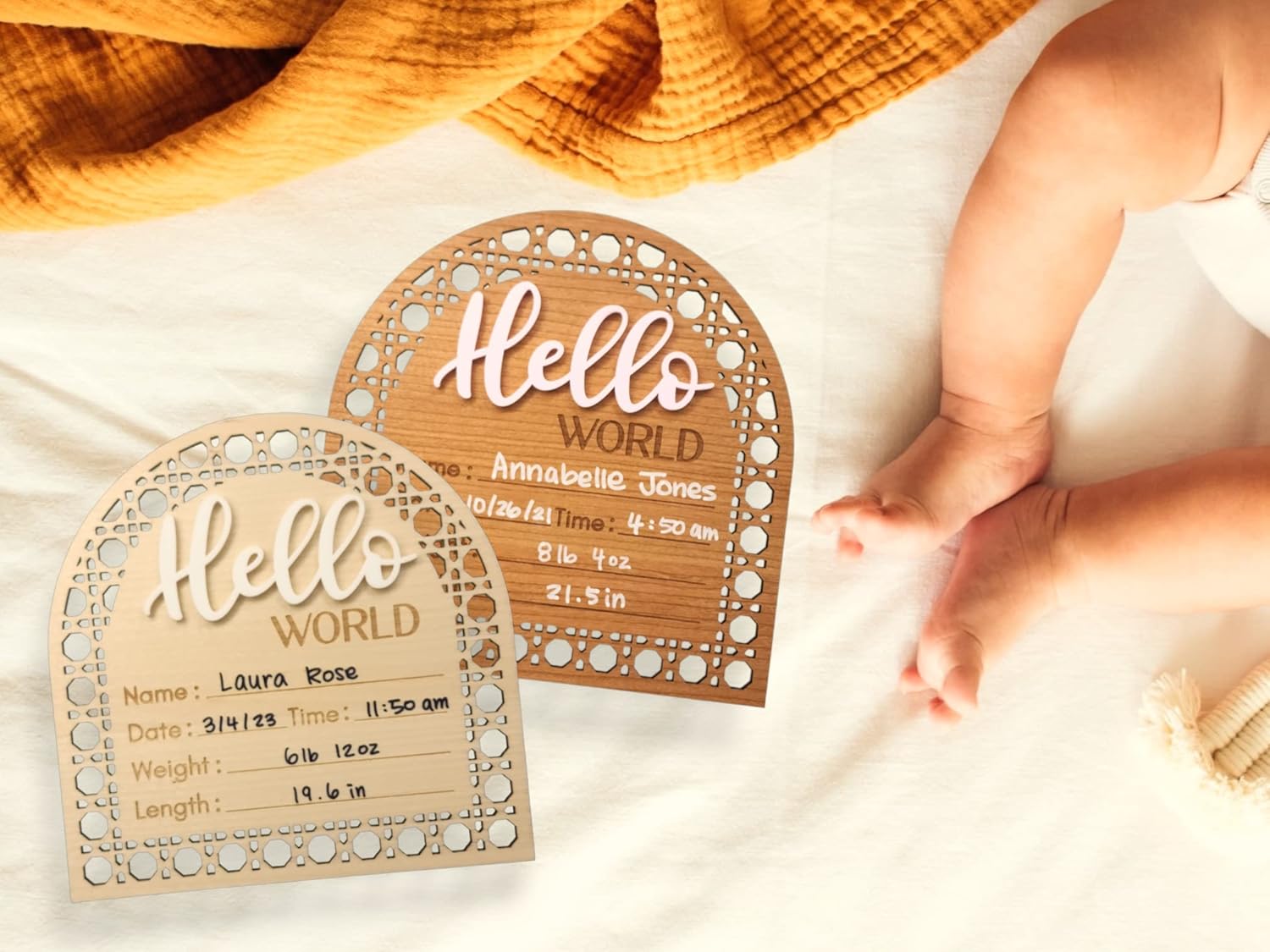 Bleed Proof Engineered Wood, Baby Announcement Sign, Hello World Newborn Sign, Birth Announcement Sign, Newborn Announcement Sign – 5.5″
