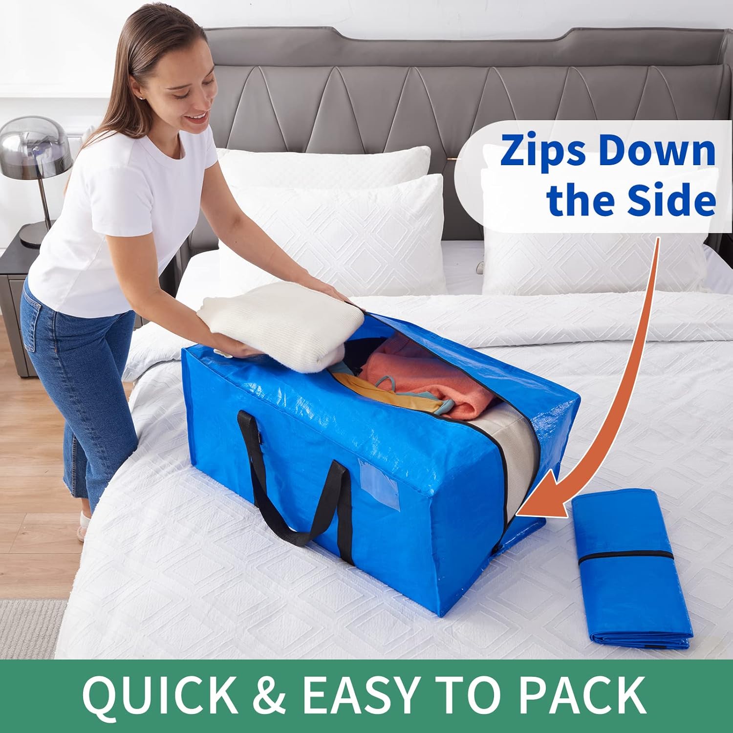 Moucas – Paquete de 7 bolsas de mudanza resistentes extra grandes, bolsas de embalaje para mudanzas, bolsas de mudanza azules con asas reforzadas y