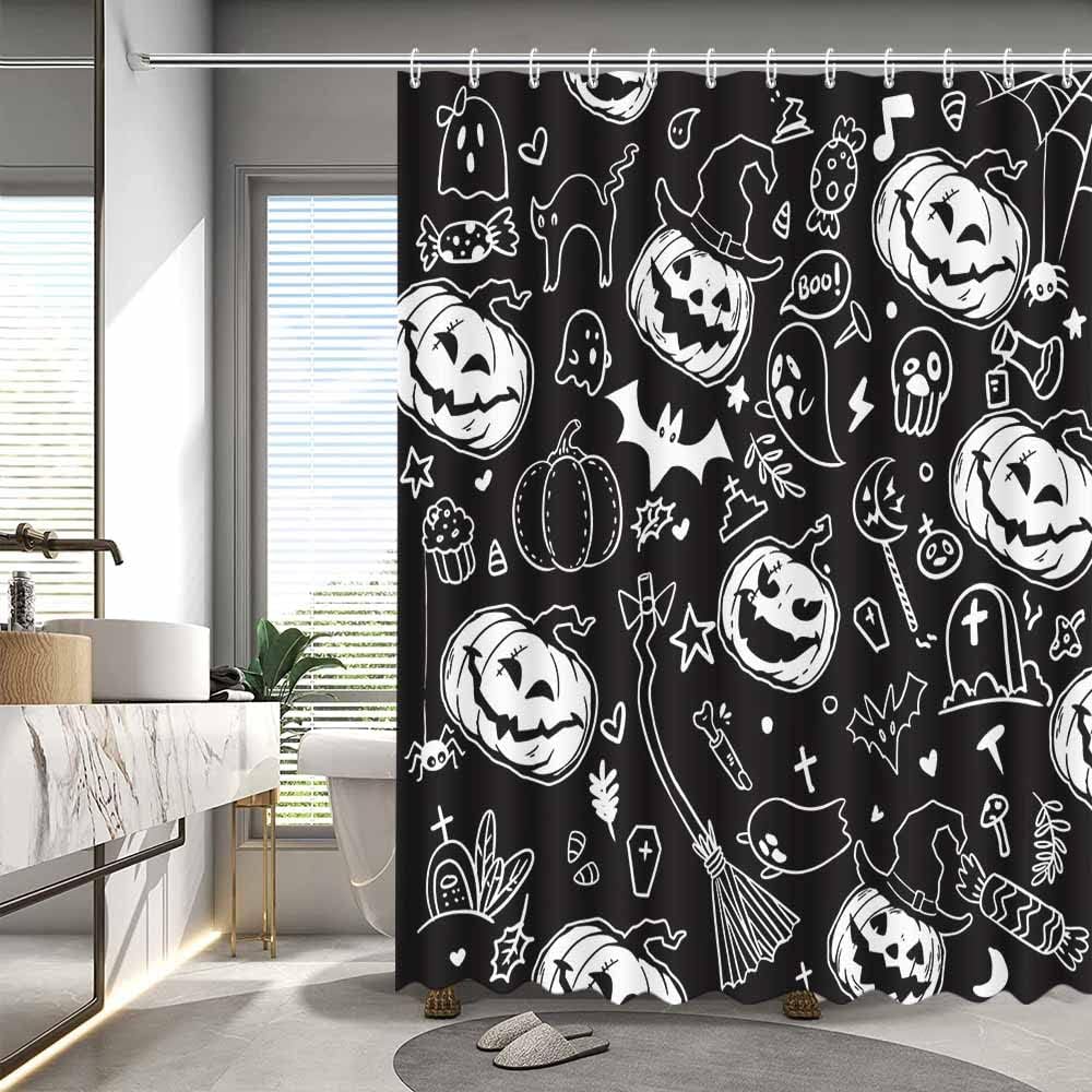 MEHOFOND Cortinas de ducha de Halloween de 72 x 72 pulgadas para baño, cortina de ducha espeluznante de calabaza, cortina de ducha de tela
