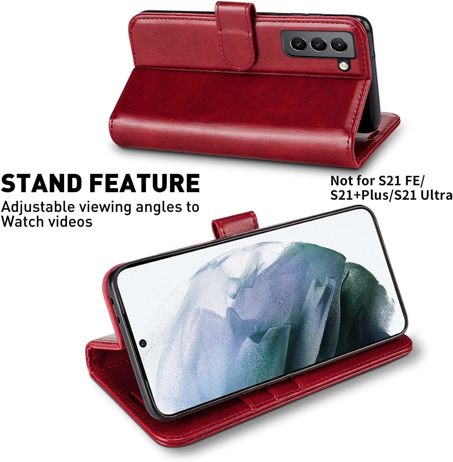 MONASAY Funda tipo cartera compatible con Galaxy S21 5G, 6.2 pulgadas, protector de pantalla incluido, bloqueo RFID, funda de piel con tarjetero y