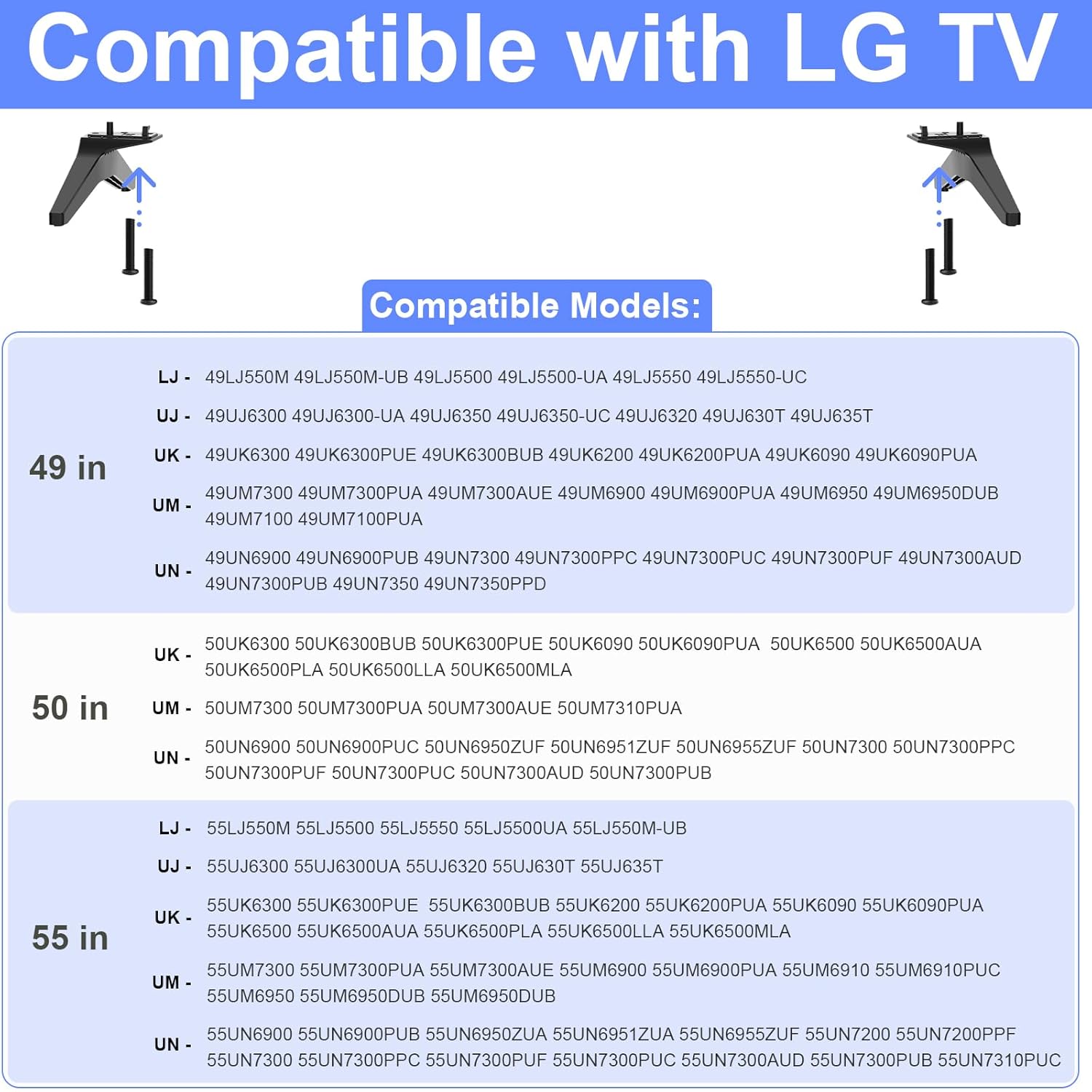 Kit de tornillos para tornillos de soporte de TV LG, para tornillos de patas de TV LG, 55UK6500 55UJ6540 55UM7300 55UN6900 55LJ5500UA 50UK6500