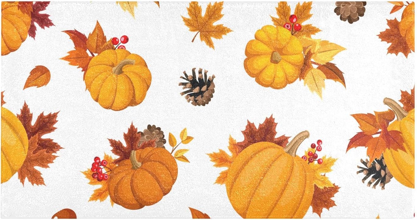 Fluffy Floor Carpet 39x20in- Pumpkins and Yellow Maple Leaves in AutumnFront Door Mat Indoor Machine Washable Carpet,Aesthetic Rug