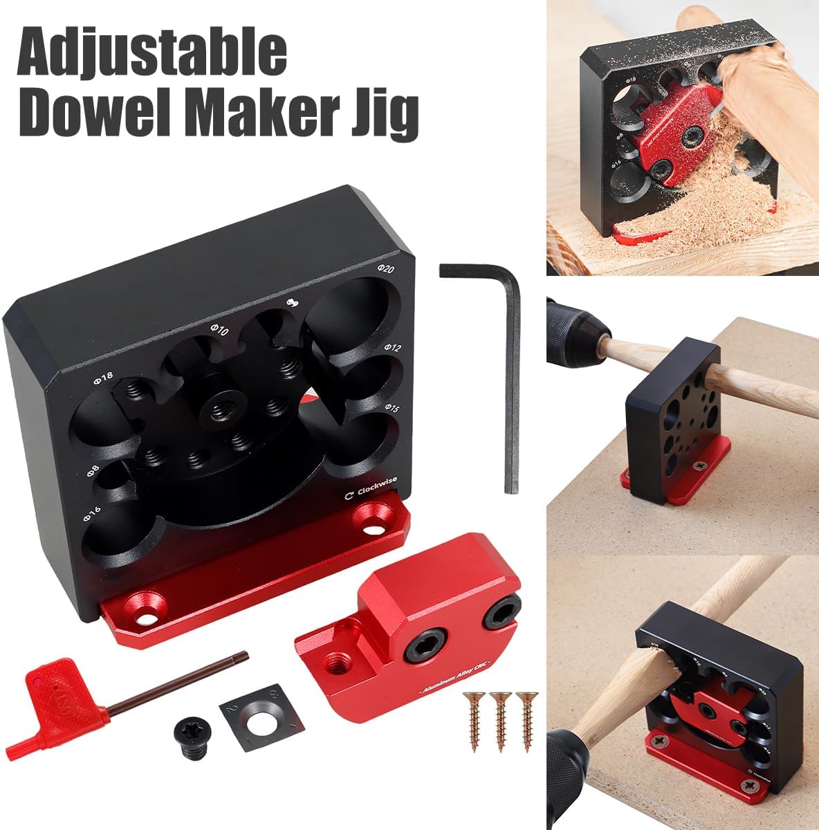 Kit de plantillas de clavijas ajustables, 6 piezas, métrica de 0.315 a 0.787 pulgadas con hoja de carburo, taladro eléctrico, varilla redonda,