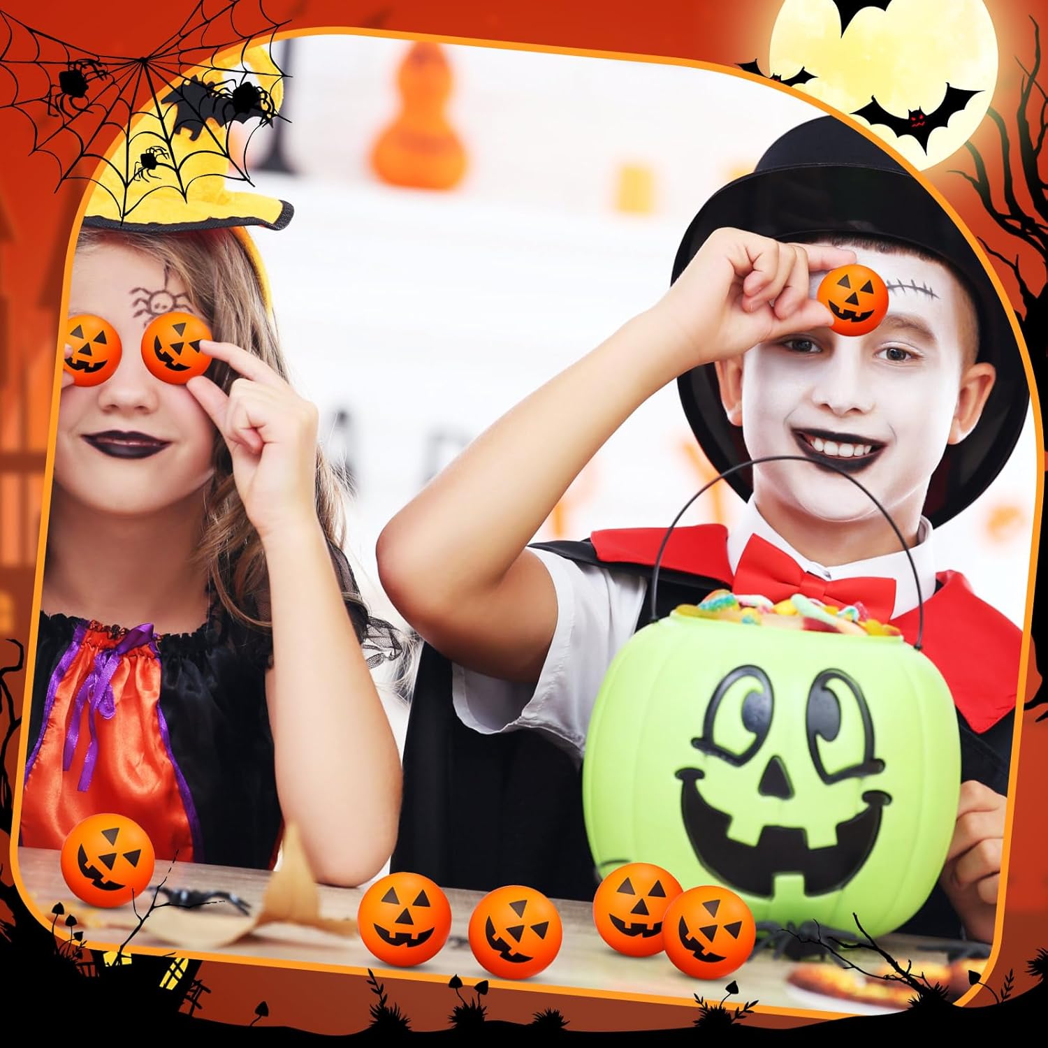 Jerify 50 mini bolas antiestrés de calabaza, bolas de estrés de Halloween de 1.57 pulgadas, pequeñas bolas de espuma de Halloween para suministros