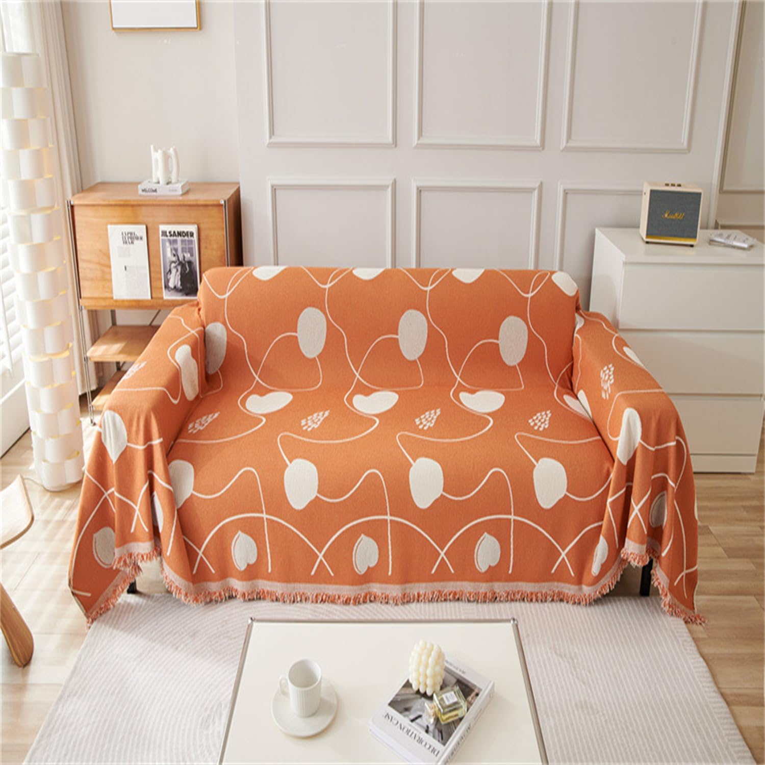 LOHEVANG Fundas de sofá bohemias con forma reversible de felpilla suave, funda moderna para sofá modular, manta con corazón, naranja, 71 pulgadas de