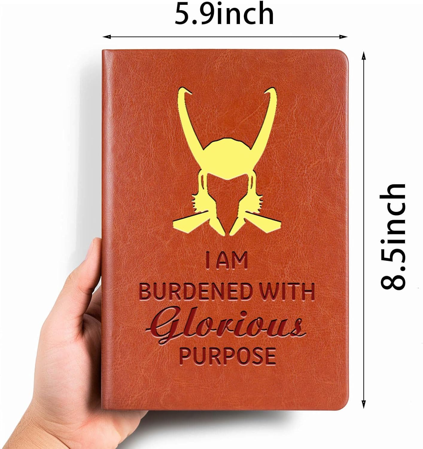 Loki – Cuaderno de cuero con texto en inglés “I Am Burdened With Glorious Purpose Leather Boodened With Glorious Purpose (loki + dorado)