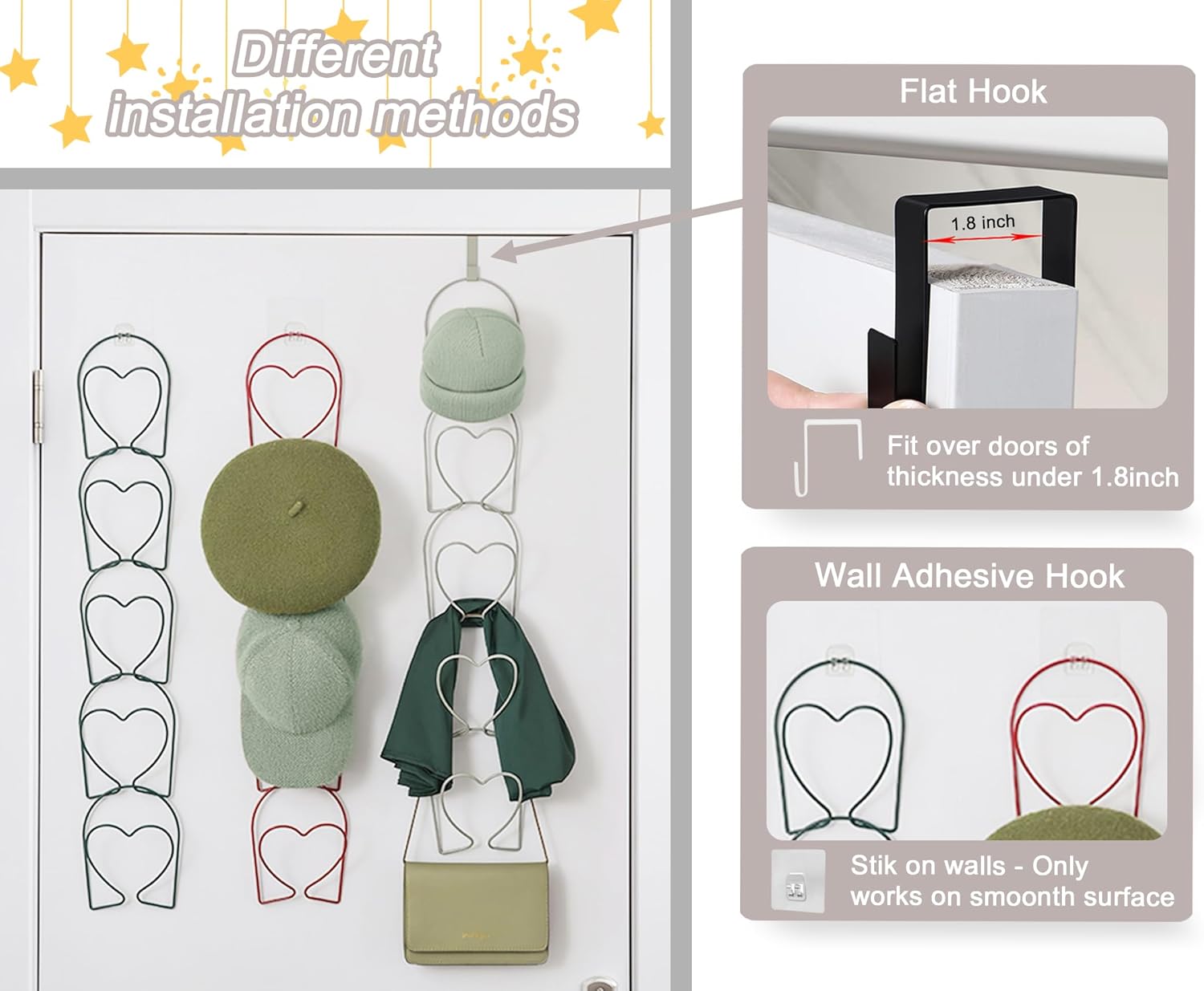 QsQueen Perchero para sombreros, organizador de sombreros, soporte para gorro de béisbol, colgador de peluca, estante de almacenamiento para