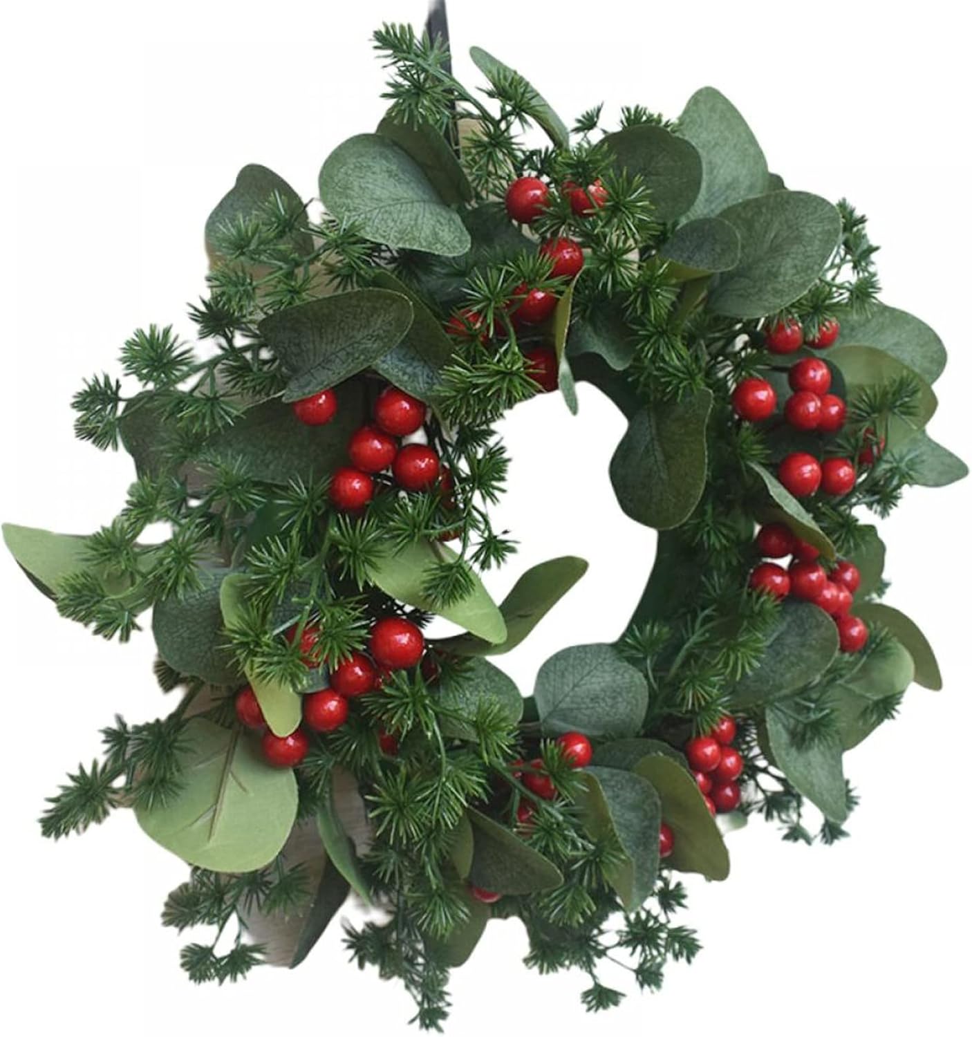 Corona de Navidad para puerta delantera, 12 pulgadas, corona de Navidad, simulación, trompeta, hoja de baya, puerta, decoración de ventana para