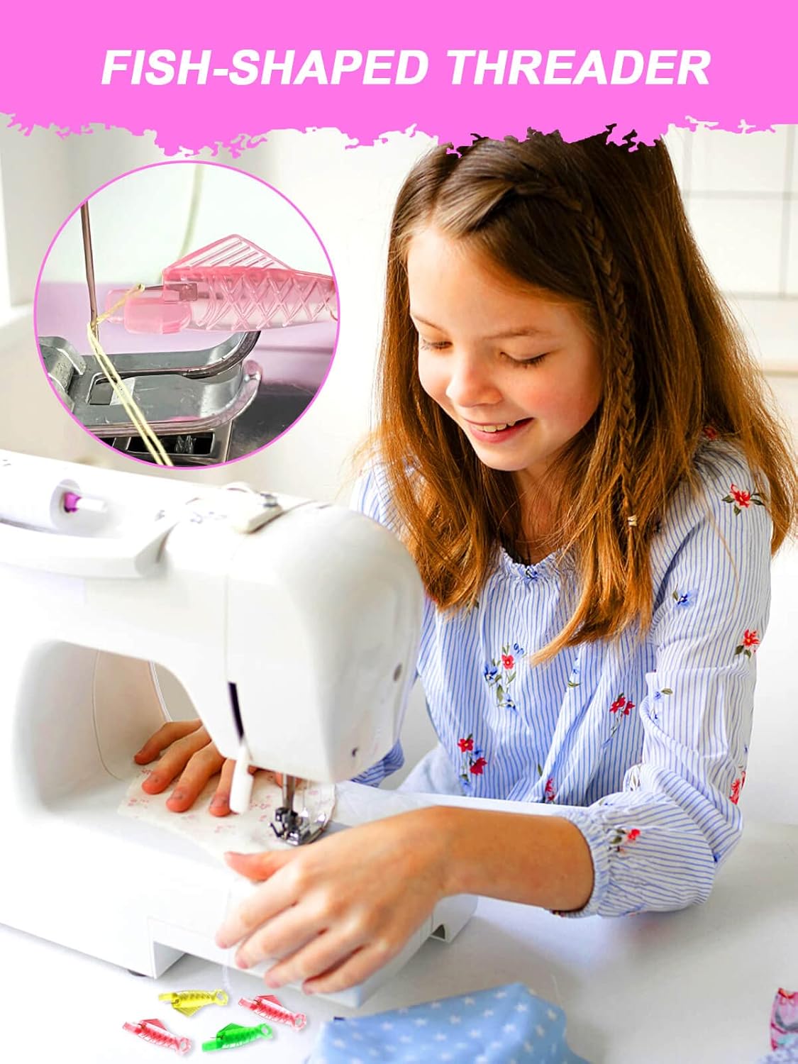 Enhebrador de agujas para máquina de coser, insertador de aguja tipo pez grande para agujas de ojos pequeños, enhebradores simples automáticos de