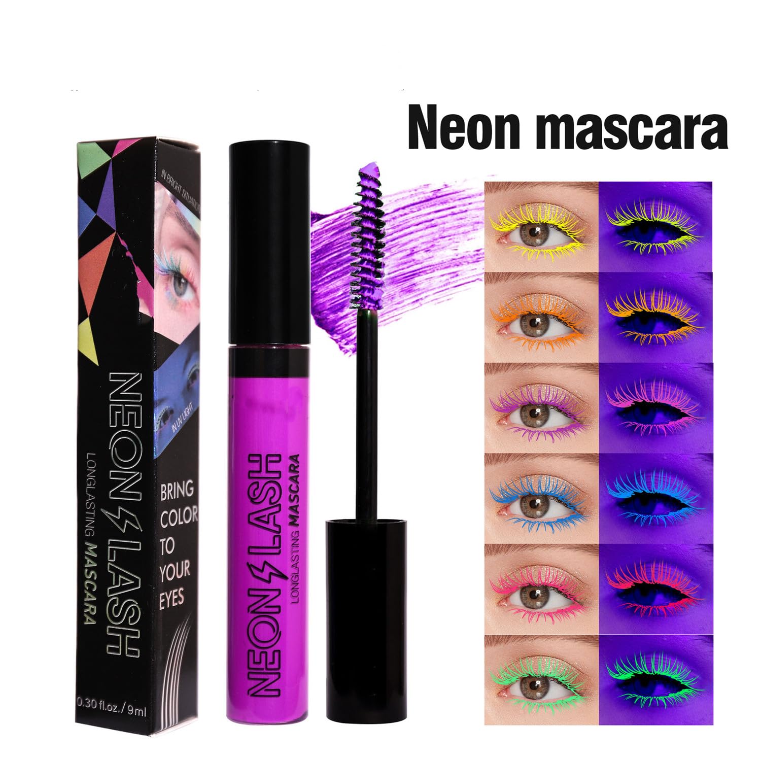 MAEPEOR Máscara de pestañas de neón de 6 colores, resistente al agua y a las manchas, para uso diario y Halloween Navidad (color 05)