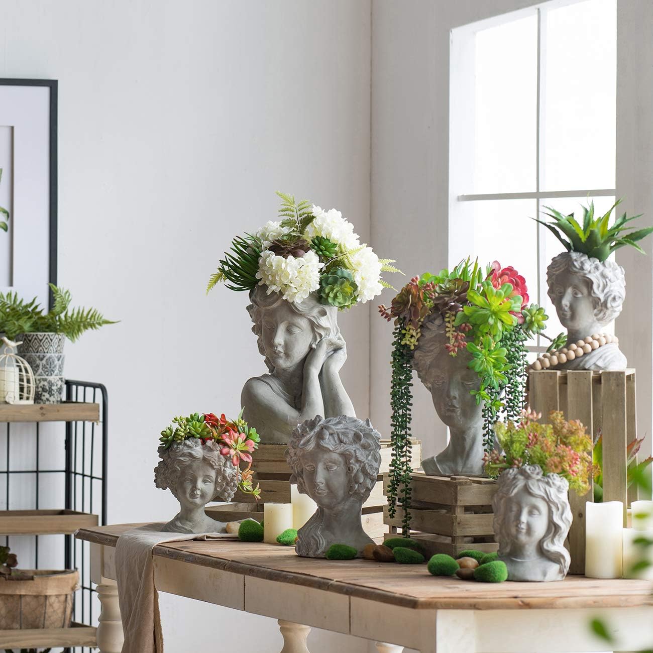 A & B Home Maceta de busto largo para mujer, decoración de interiores y exteriores, maceta de cemento para plantas y flores, florero de escultura de