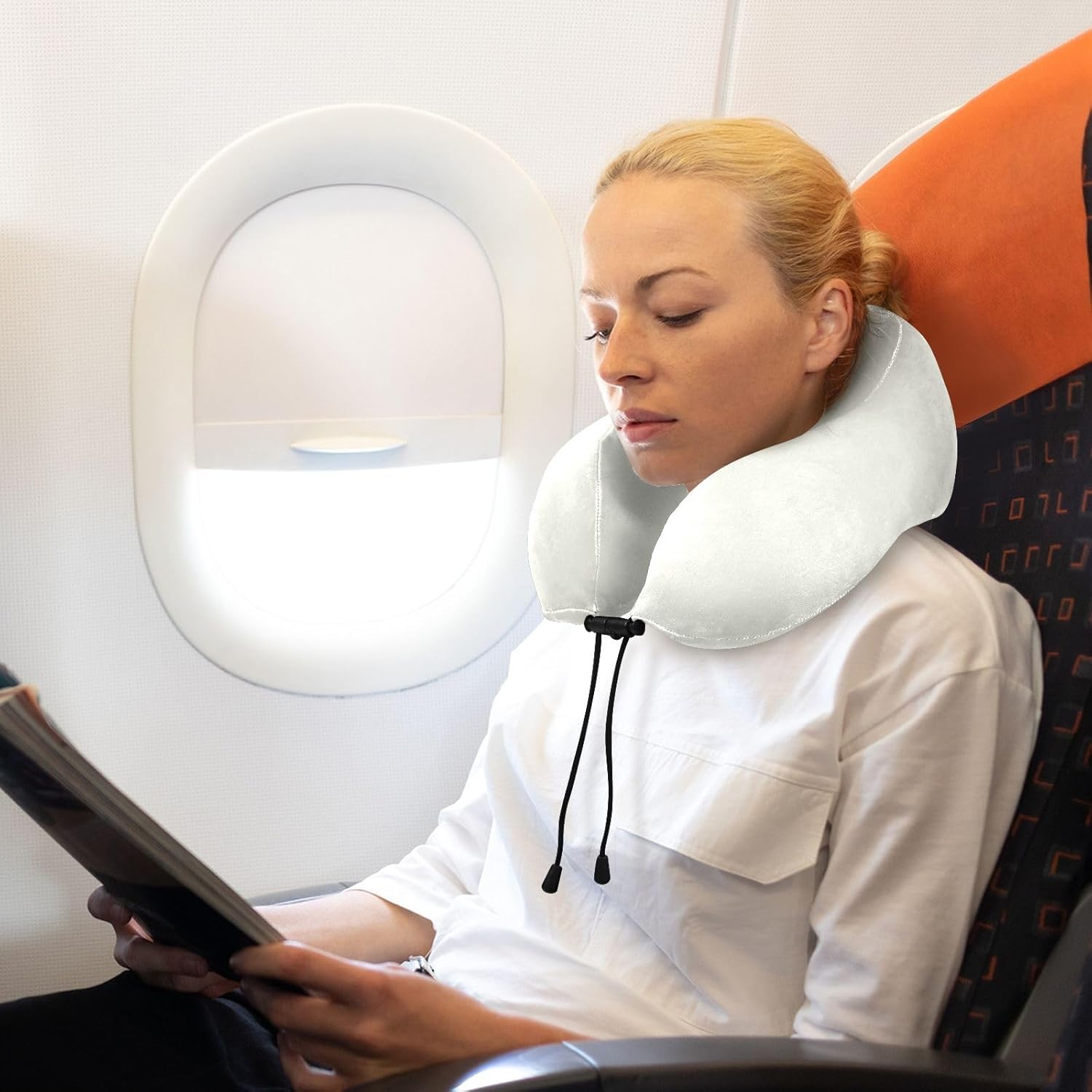 Almohada de viaje de color marfil para cama de viaje de coche, almohada de espuma viscoelástica en forma de U para el cuello, color marfil