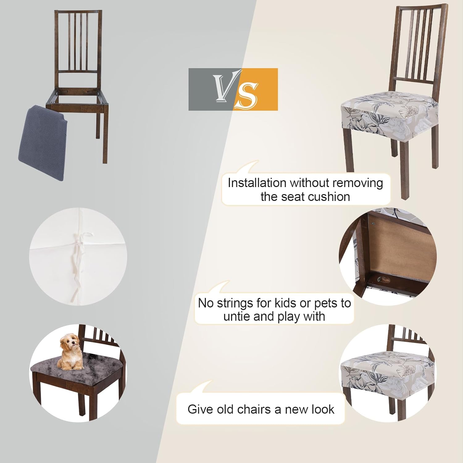 NIBESSER Juego de 4 fundas de asiento para sillas de comedor, elásticas, suaves, extraíbles y lavables, para comedor, fundas de cojín de asiento