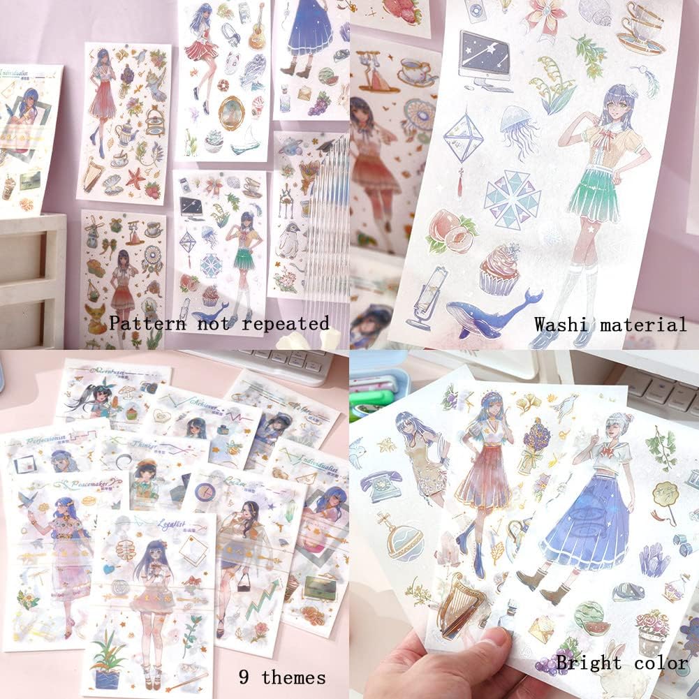 Calcomanías Kawaii de anime para álbumes de recortes, 36 hojas de Washi, lindos collages de recortes, calcomanías de personajes para manual