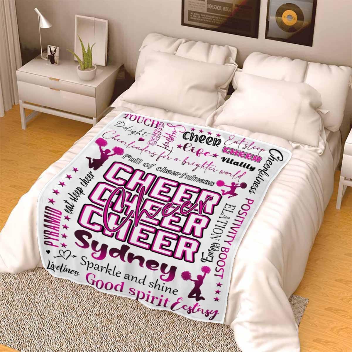Manta de animadora con texto personalizado para niñas, mujeres, niños, manta de animadora con nombre personalizado para amigos, hija y adolescentes,