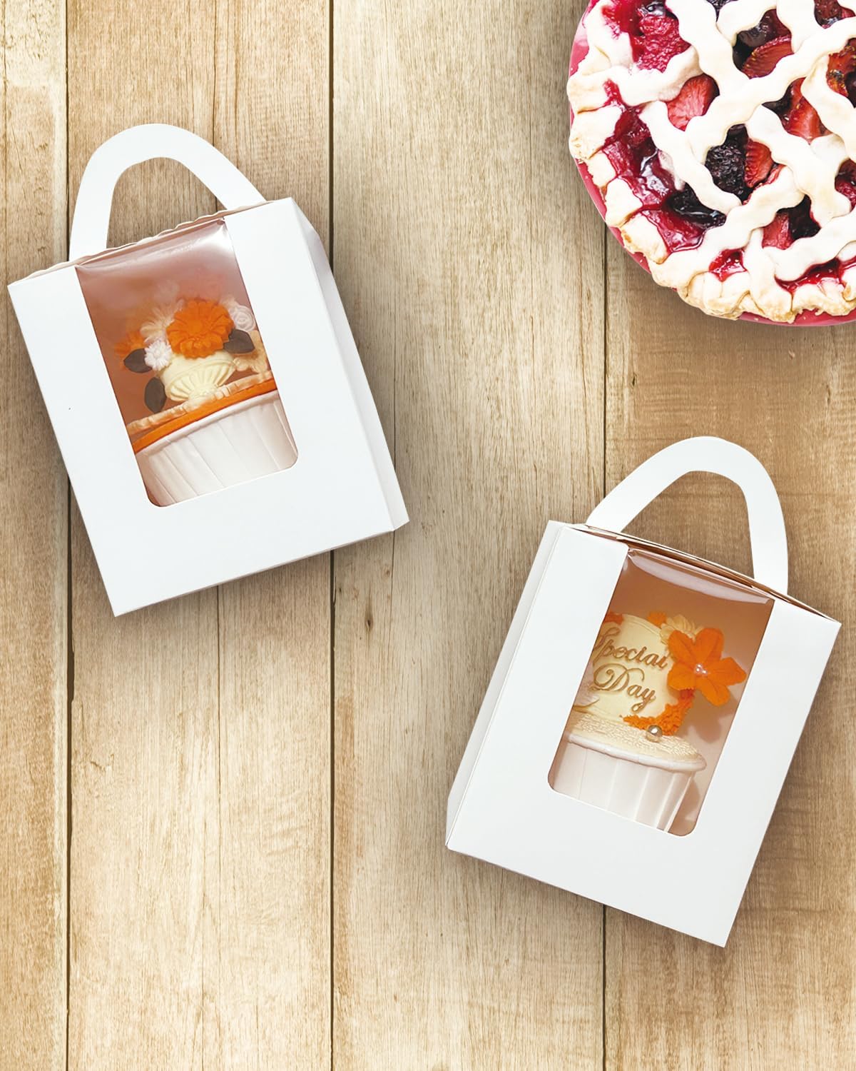 Cajas individuales para cupcakes con ventana, 60 unidades, color blanco, caja de cupcakes individuales de 3.6 x 3.6 x 4.3 pulgadas