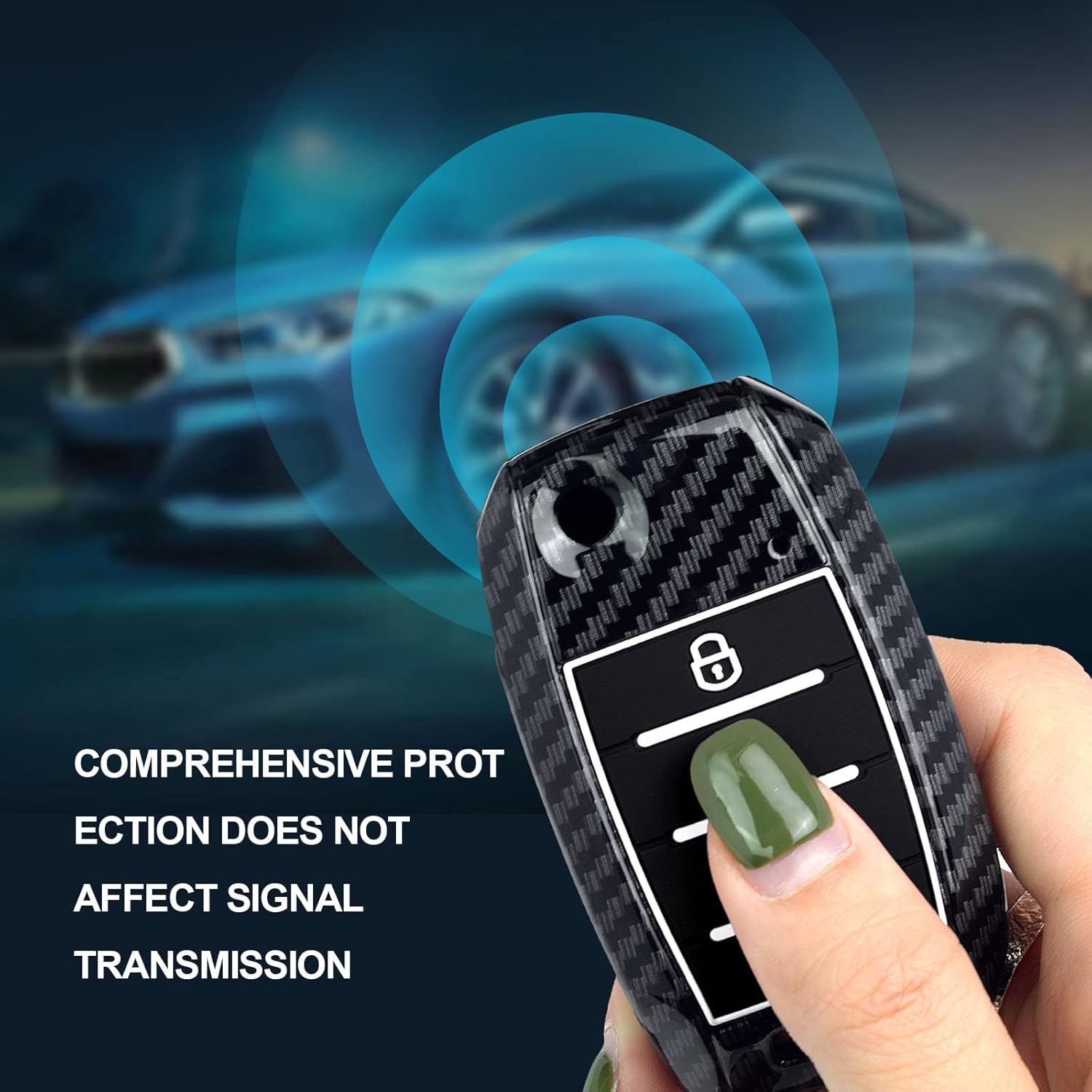 Funda inteligente para llavero compatible con KIA Forte Optima Rio Sedona Sorento Soul SPORTAGE caucho de silicona negra con patrón de fibra de