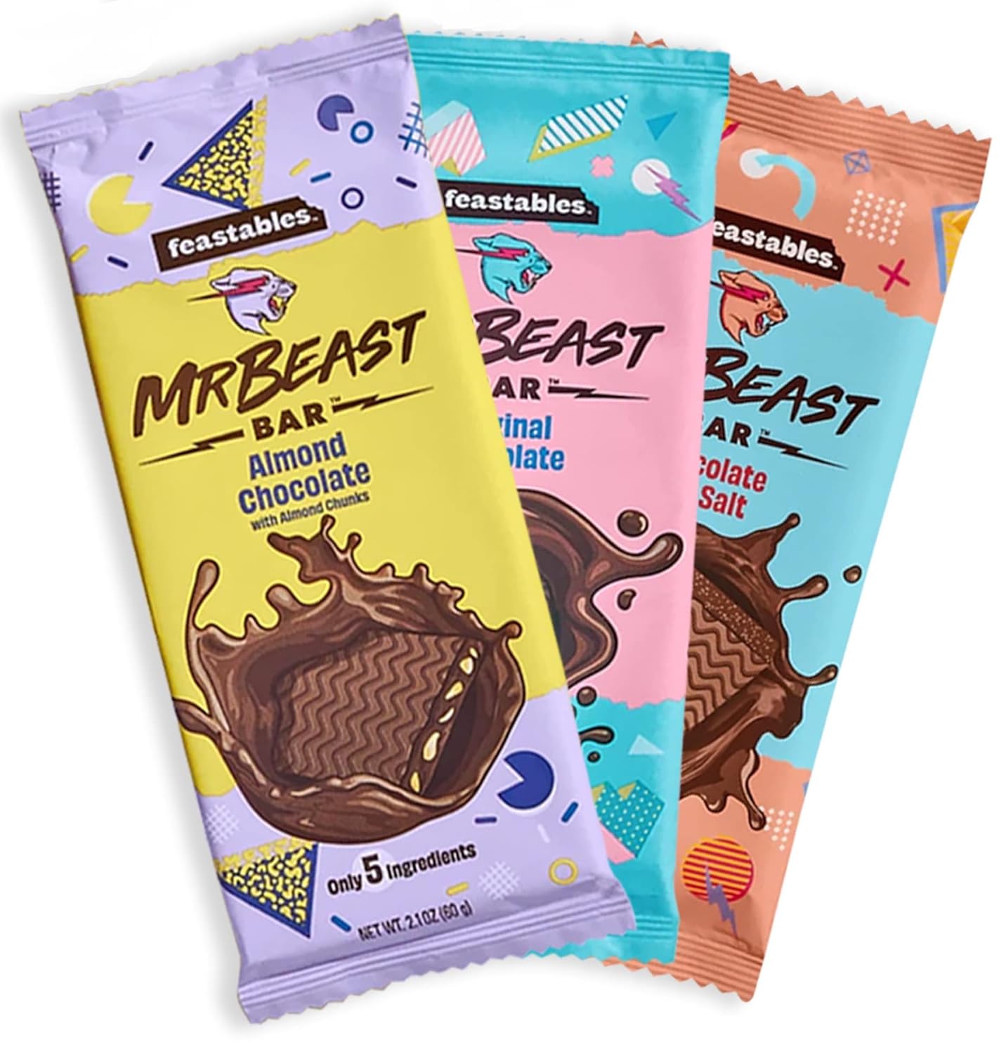 Beast Bar – Barras de chocolate con almendras, chocolate original, chocolate y sal marina (paquete de 3)