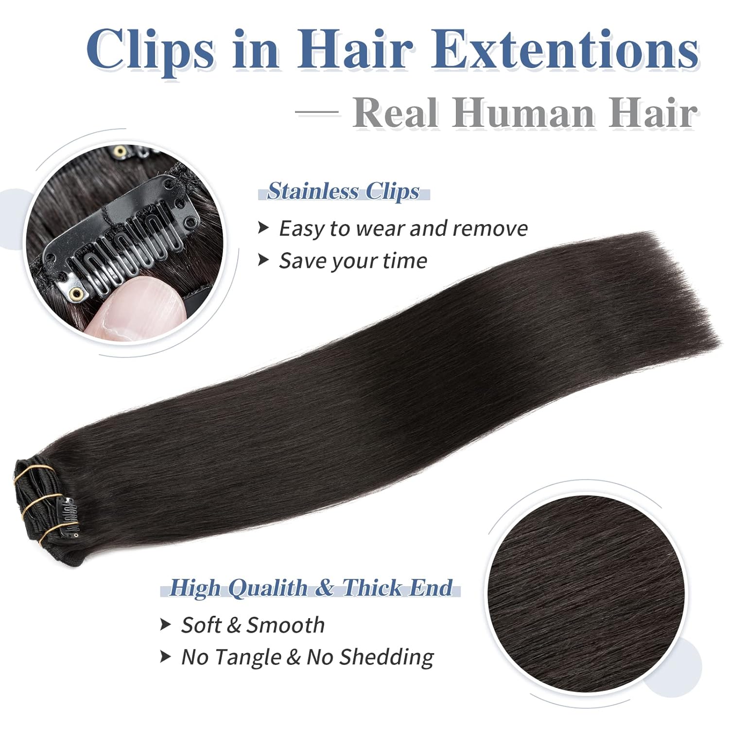 S-noilite – Extensiones de cabello humano real con clip, color negro natural #1B, doble trama, 16 pulgadas, balayage, lacio, 7 unidades, 4.23 oz
