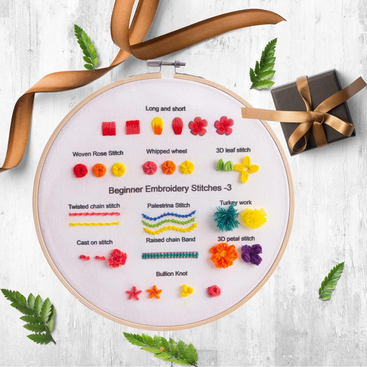 Fanryn Kit de práctica de punto de bordado para principiantes, juego de 4 con patrones de bordado, kit de bordado a mano para niños y adultos