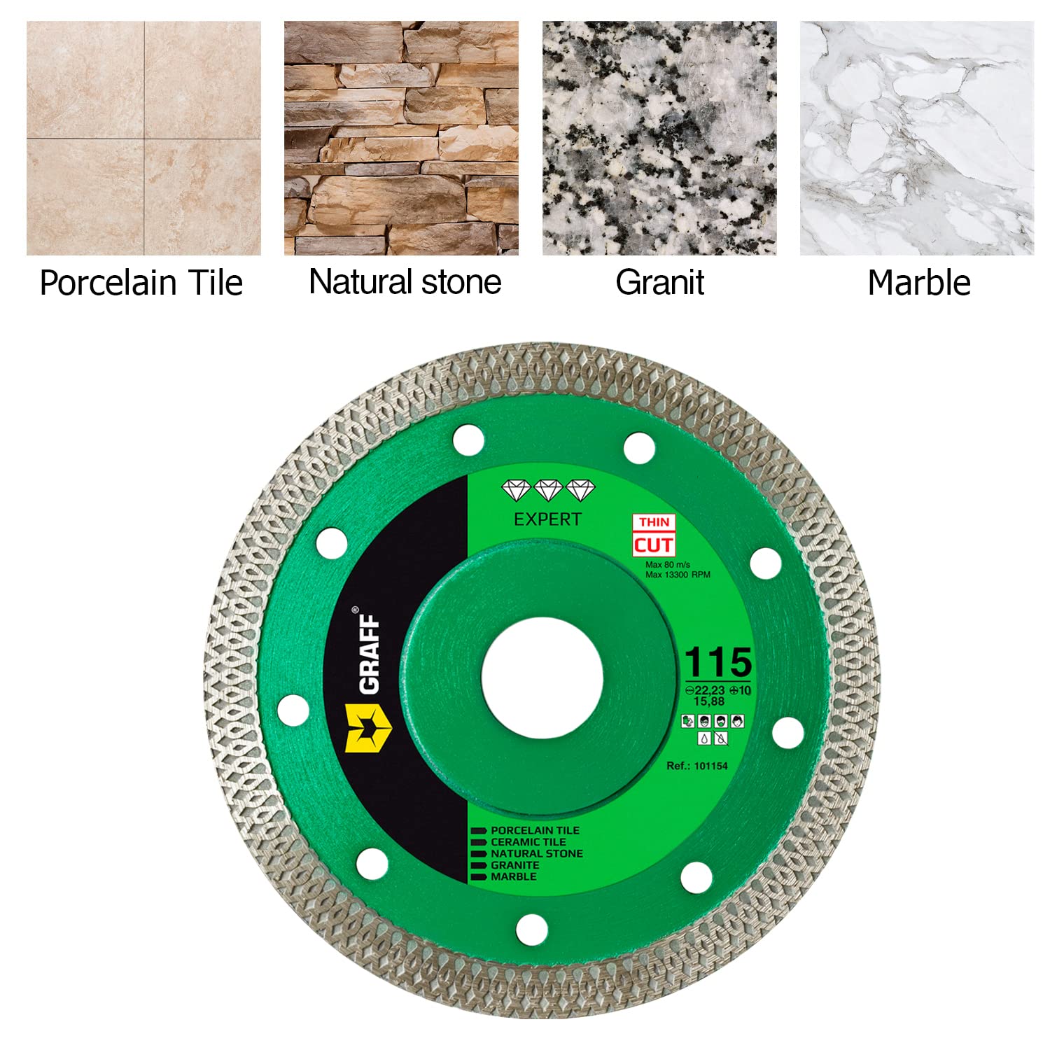 GRAFF Hoja de diamante súper fina de porcelana y cerámica de 4  pulgadas, rueda de corte de diamante para azulejos duros, cerámica, piedra natural,