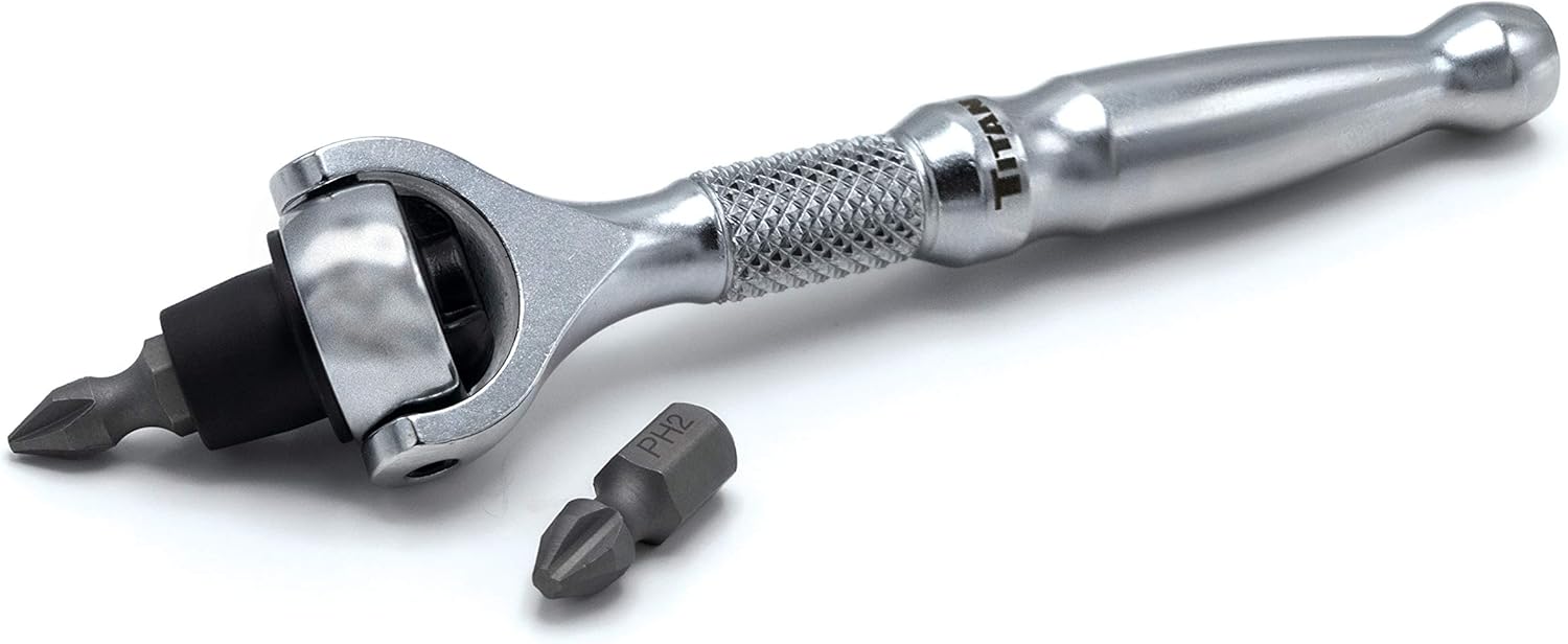 Titan Tools 11318 – Destornillador con trinquete micro de 14 de pulgada x 4 pulgadas y 90 dientes – Plateado