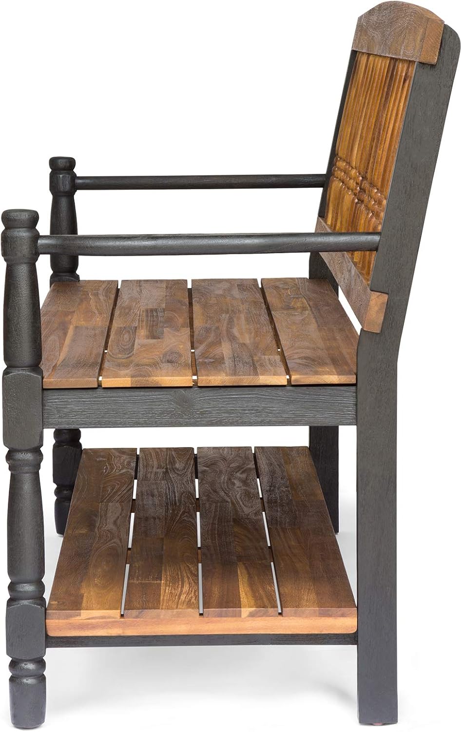Christopher Knight Home Eddie – Banco de madera de acacia para interiores con estante, acabado de teca y negro