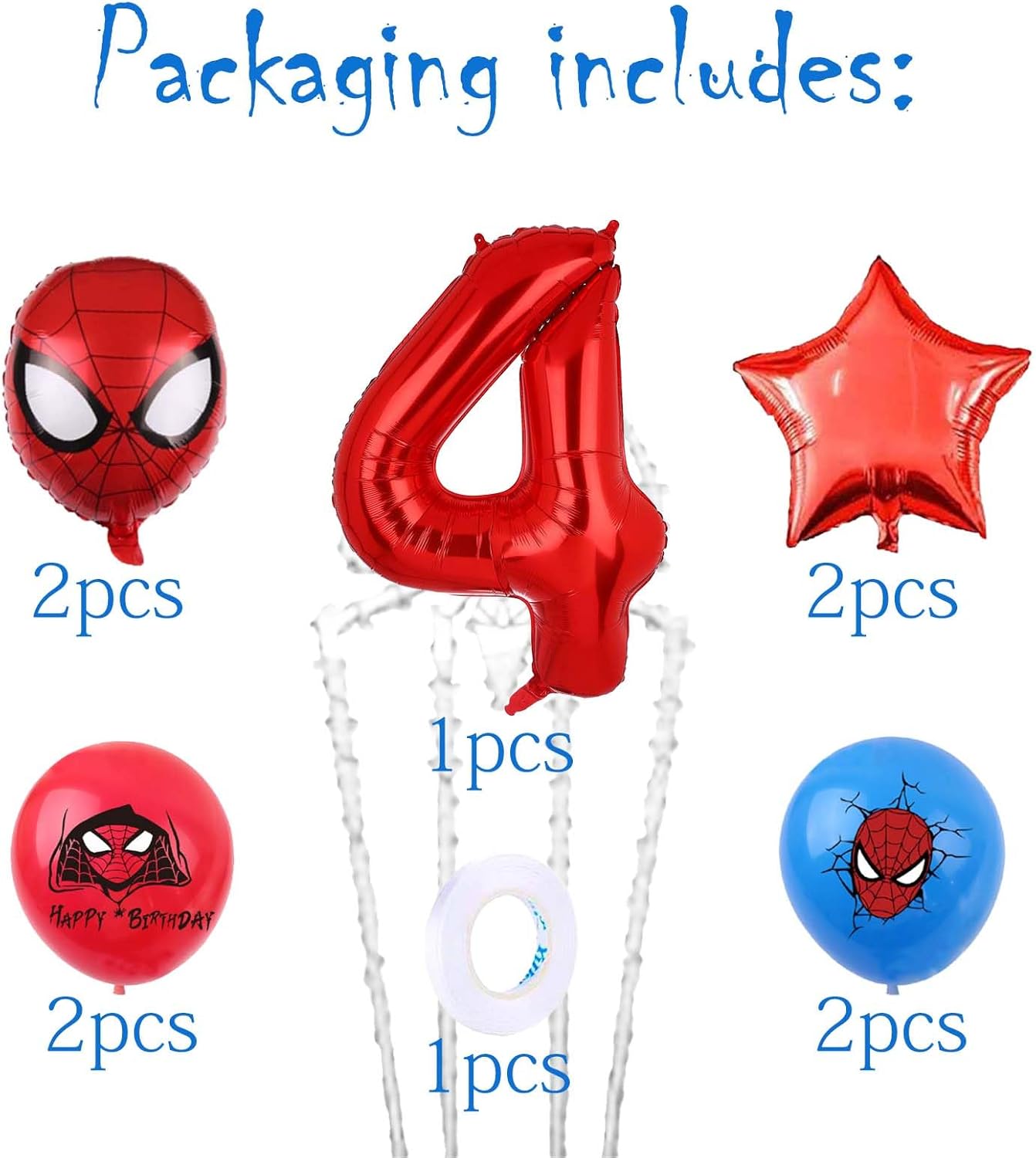 ZHIHUI Decoraciones de cumpleaños de Spiderman de superhéroe, globos de 4 cumpleaños de Spiderman, globo de aluminio de superhéroe número 2 de 32
