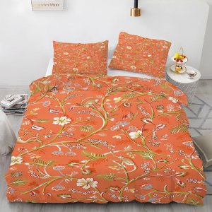 Juego de funda de edredón con estampado floral naranja, tamaño Queen, funda de edredón de microfibra suave y 2 fundas de almohada de 20 x 26 Juego de funda de edredón con estampado floral naranja, tamaño Queen, funda de edredón de microfibra suave y 2 fundas de almohada de 20 x 26