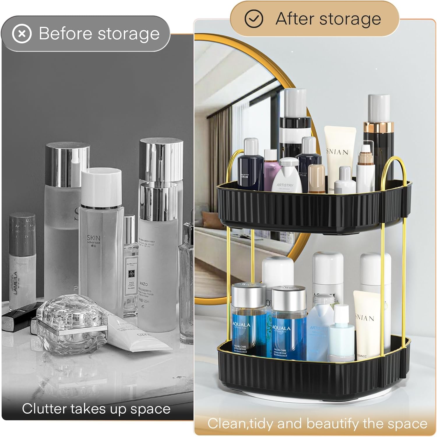 Pet Baby Organizador de maquillaje giratorio para tocador, organizador de encimera de baño de 360, organizadores giratorios para el cuidado de la
