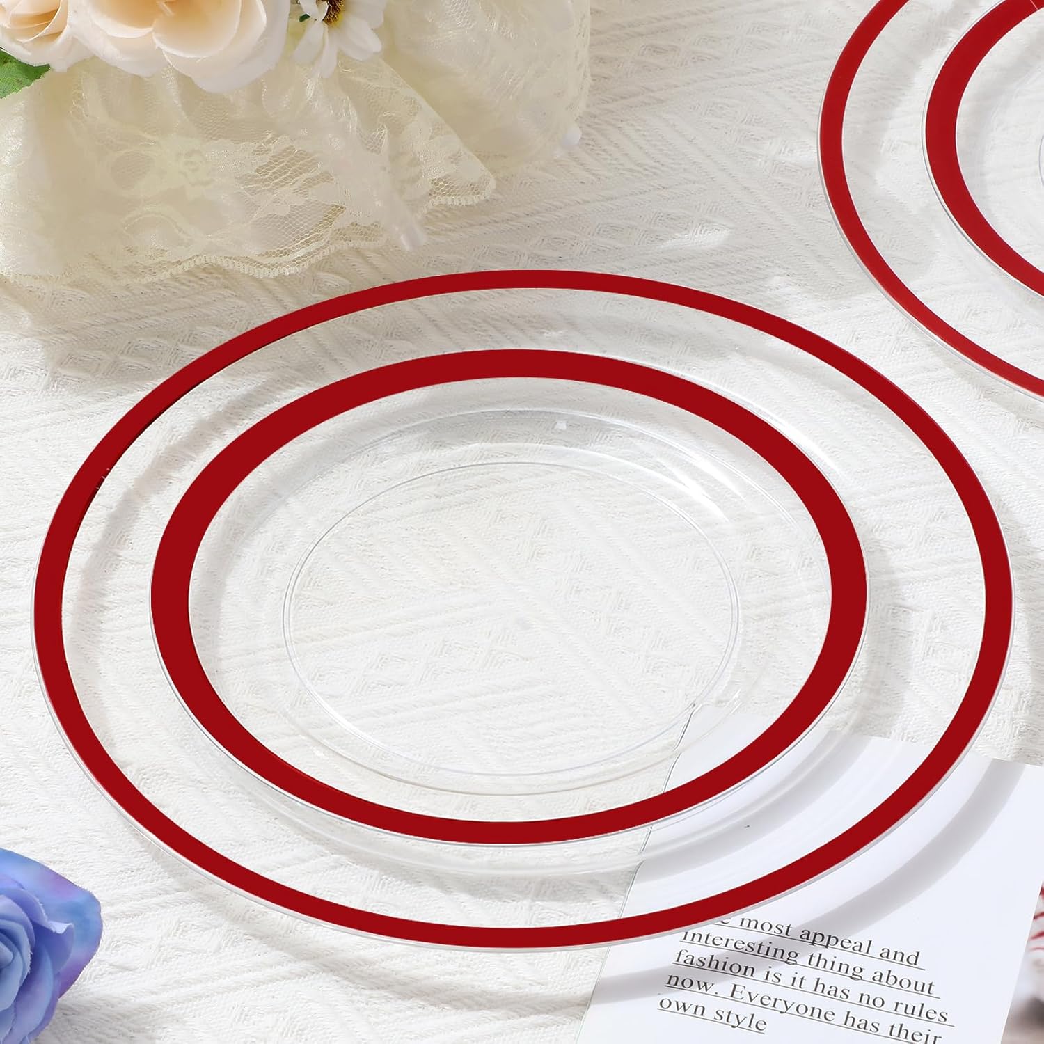Wesiti Juego de vajilla desechable de 100 piezas de plástico transparente, incluye 50 platos llanos de 10.25 pulgadas, 50 platos de postre de 7.5