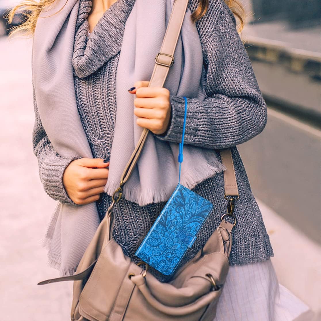 Asuwish WTVIS01 – Funda de teléfono para teléfono visible de medianoche con protector de pantalla de vidrio templado y cartera de encaje, soporte