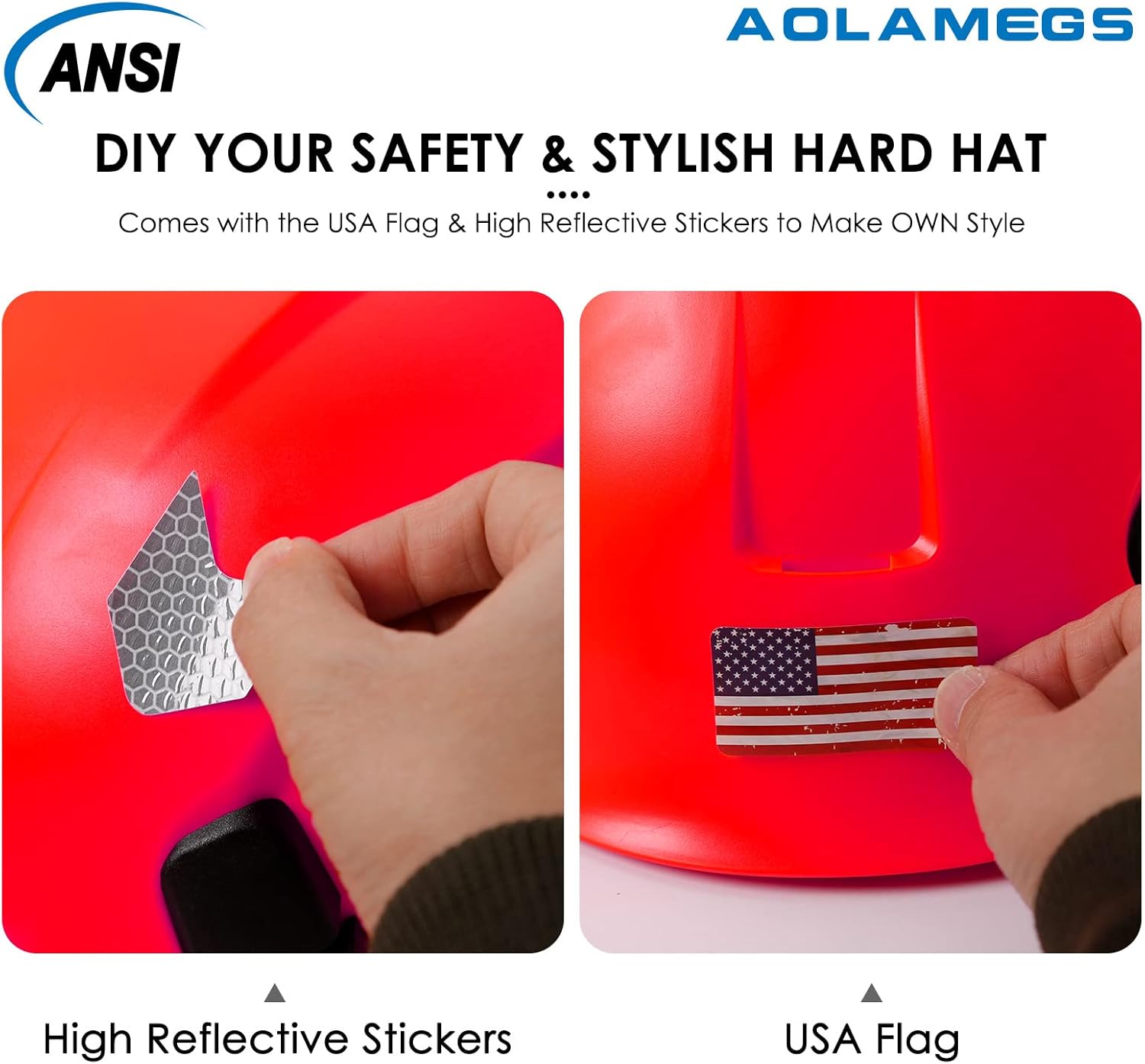 AOLAMEGS Casco de seguridad de construcción  ANSI Z89.1 OSHA aprobado por la OSHA cascos de seguridad con correas para la barbilla, sombreros