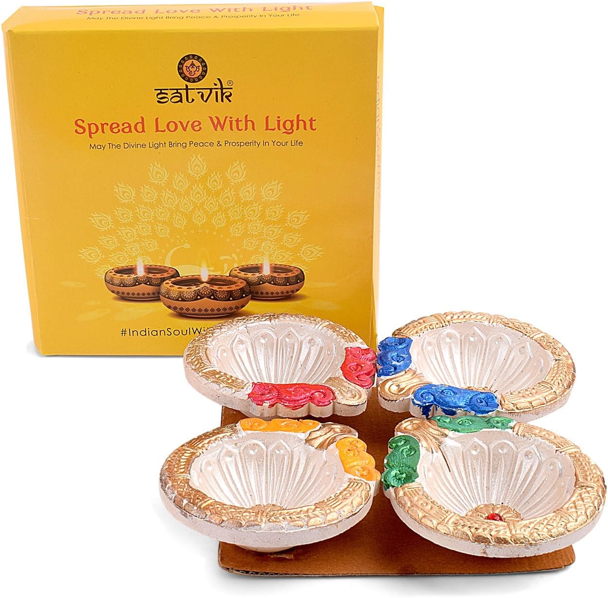 SATVIK 4 piezas de arcilla multicolor Diya Terracota Dia Dia tradicional Puja Vilakku lámpara de aceite natural Mitti Diya luz de té bienvenida
