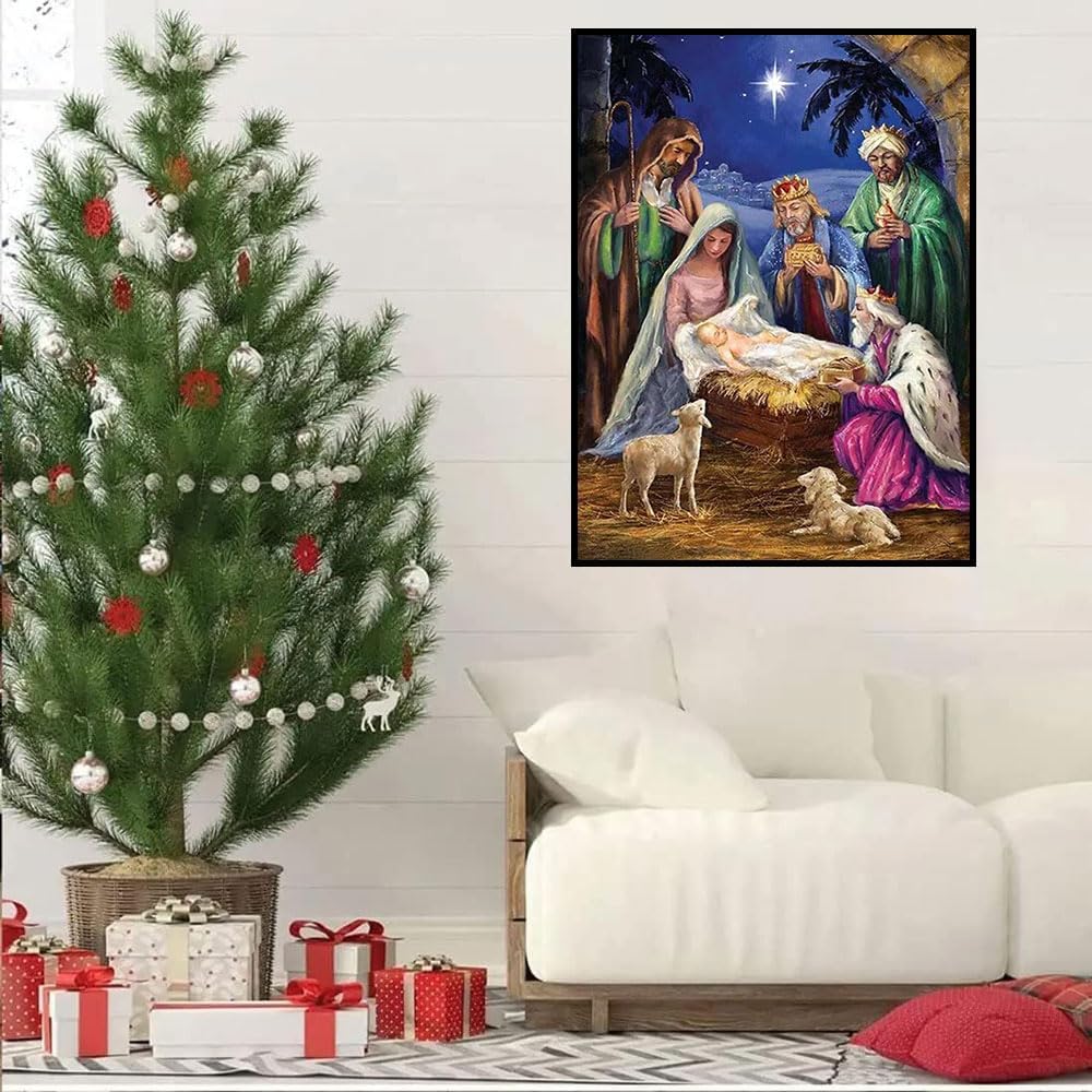 Kits de punto de cruz con estampado de escena de pesebre, diseño de Navidad, Jesús nació, kit de punto de cruz para principiantes, adultos,