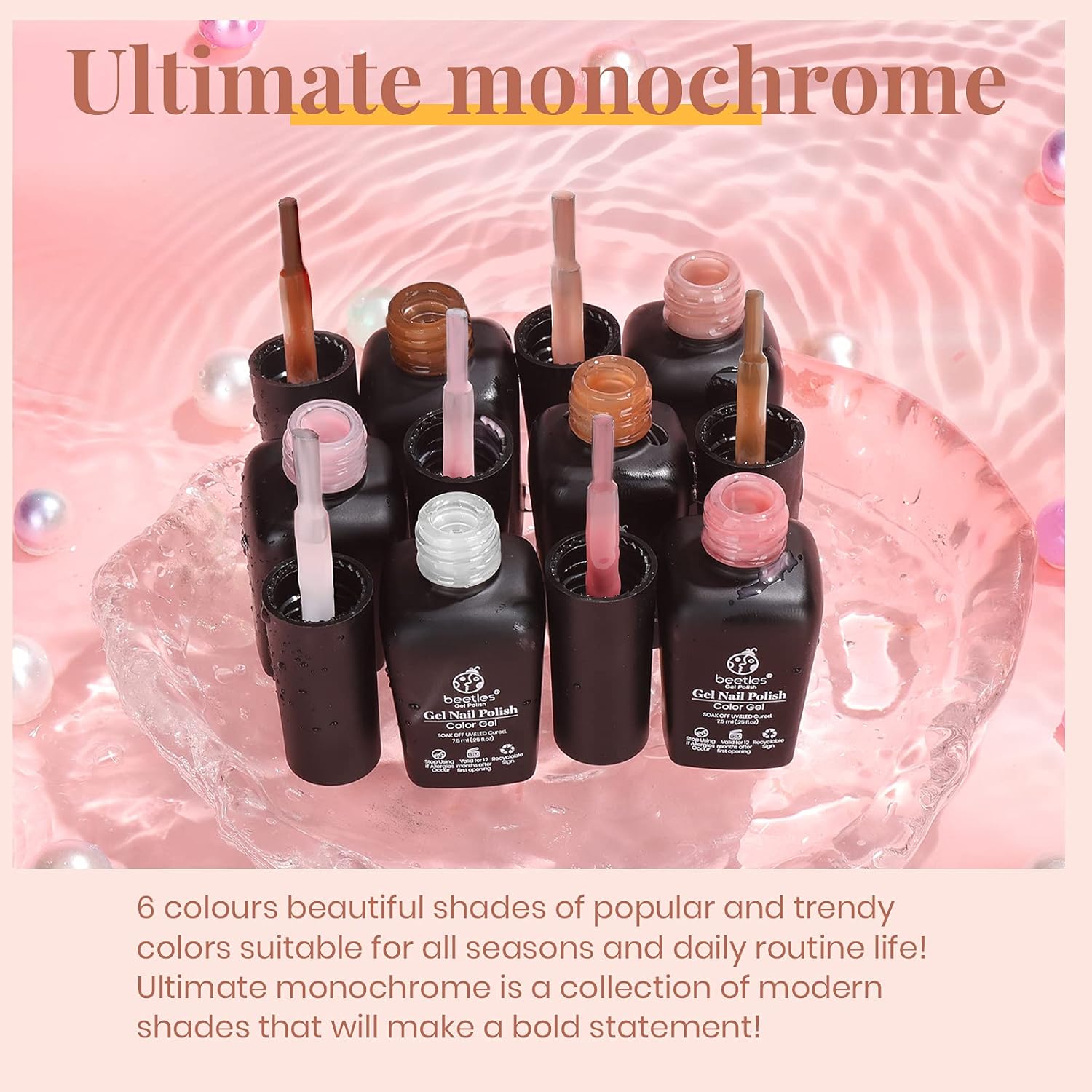 beetles Gel Polish Juego de esmaltes de uñas de gel de gelatina de 6 colores, kit de gel de uñas de neón con esmalte de uñas de gel, 6 colores,