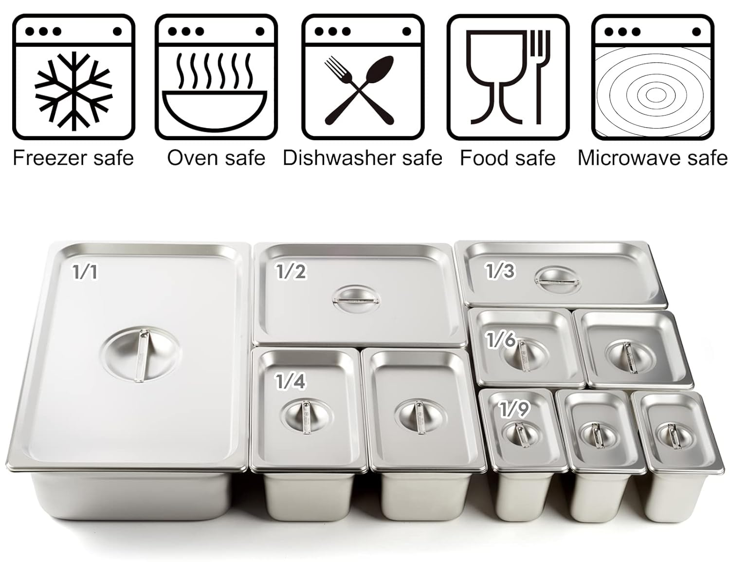 CURTA Paquete de 6 cubiertas de bandeja de mesa de vapor de tamaño 14, tapa con asa, NSF, cubierta de sartén de hotel, cubierta de bandeja de comida
