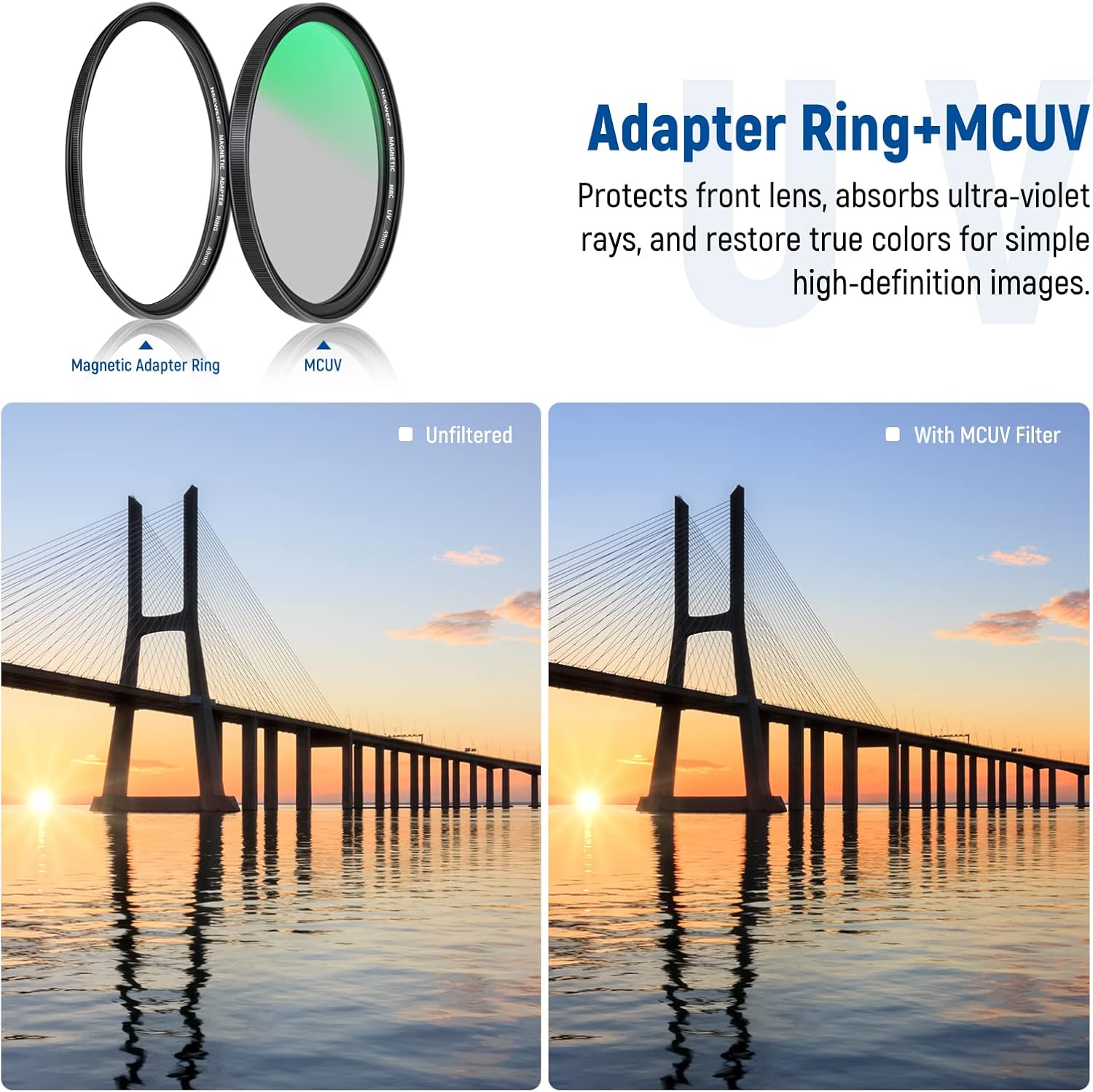 NEEWER Kit de filtro magnético 5 en 1 de 1.929in, incluye densidad neutra ND1000+MCUV+CPL+anillo adaptador+tapa de filtro con revestimiento de 42