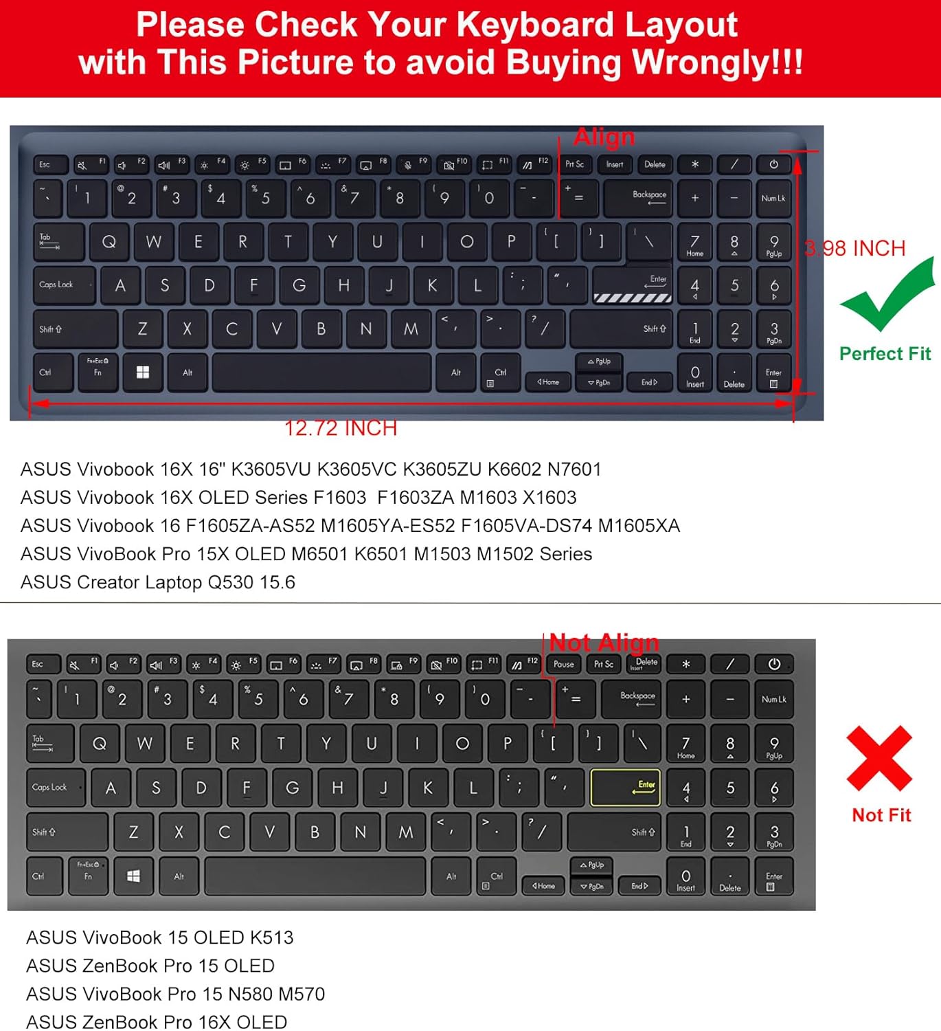 2 fundas de teclado para ASUS VivoBook 16X 16 F1603 M1603 X1603 M1605, VivoBook Pro 16X OLED K3605 K6602 N7601 TN3604, VivoBook 15 15.6 K3502 M3502