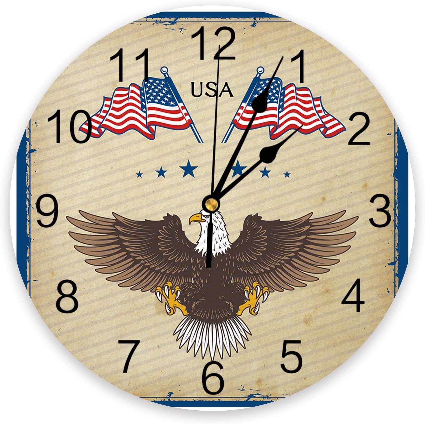 Reloj de pared silencioso sin tictac para cocina del hogar, Día de la Independencia, bandera estadounidense, águila, patriótico, reloj de pared de