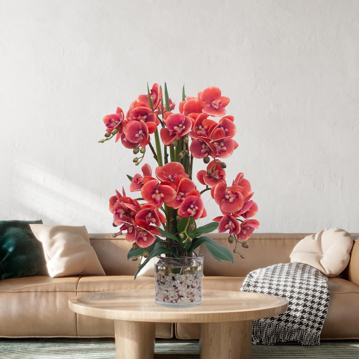 Orquídea artificial  Orquídeas artificiales de tacto real con jarrón de vidrio en agua sintética  Orquídea falsa realista  Arreglos florales fucsia