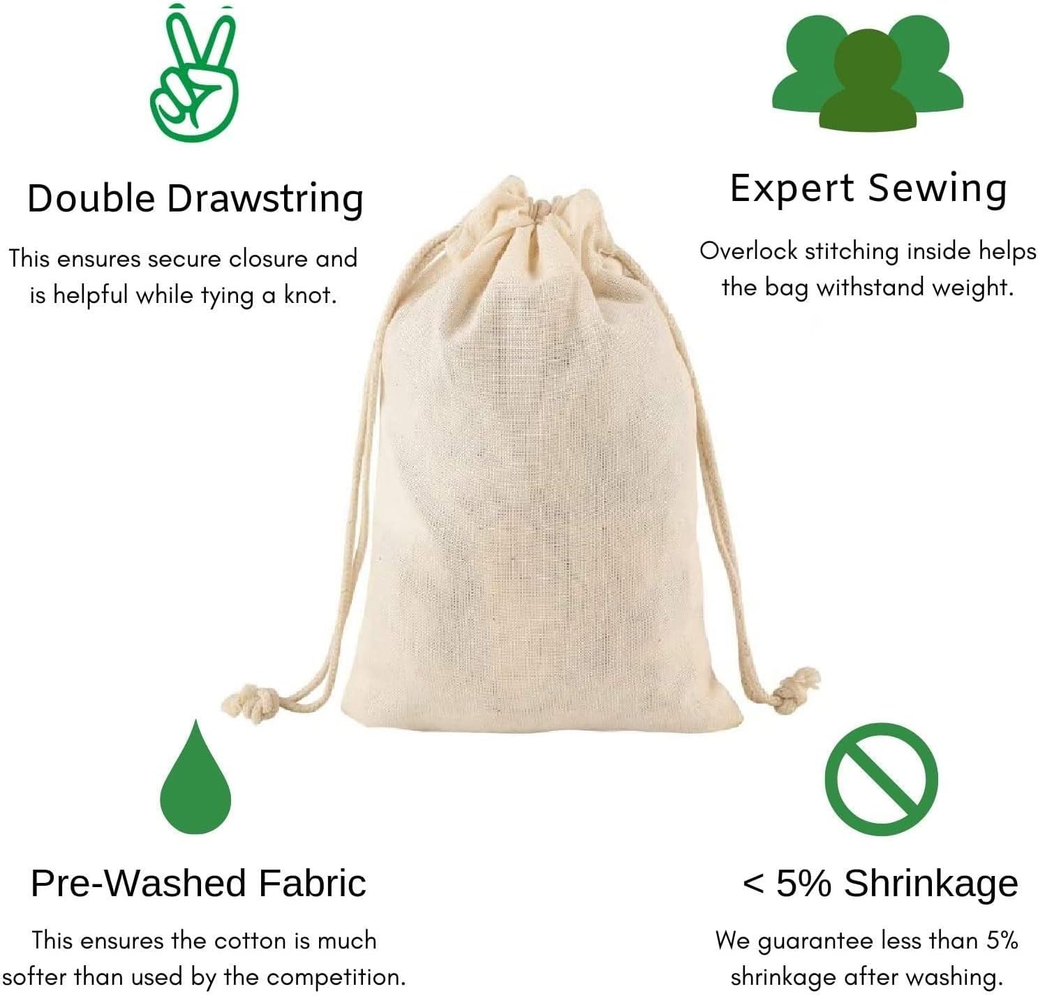 BIG EVENTS Bolsa de lavandería de algodón para ropa  Organizador de viaje  Bolsa ecológica de algodón 100% puro con cordón  Tamaño grande  Bolsa de