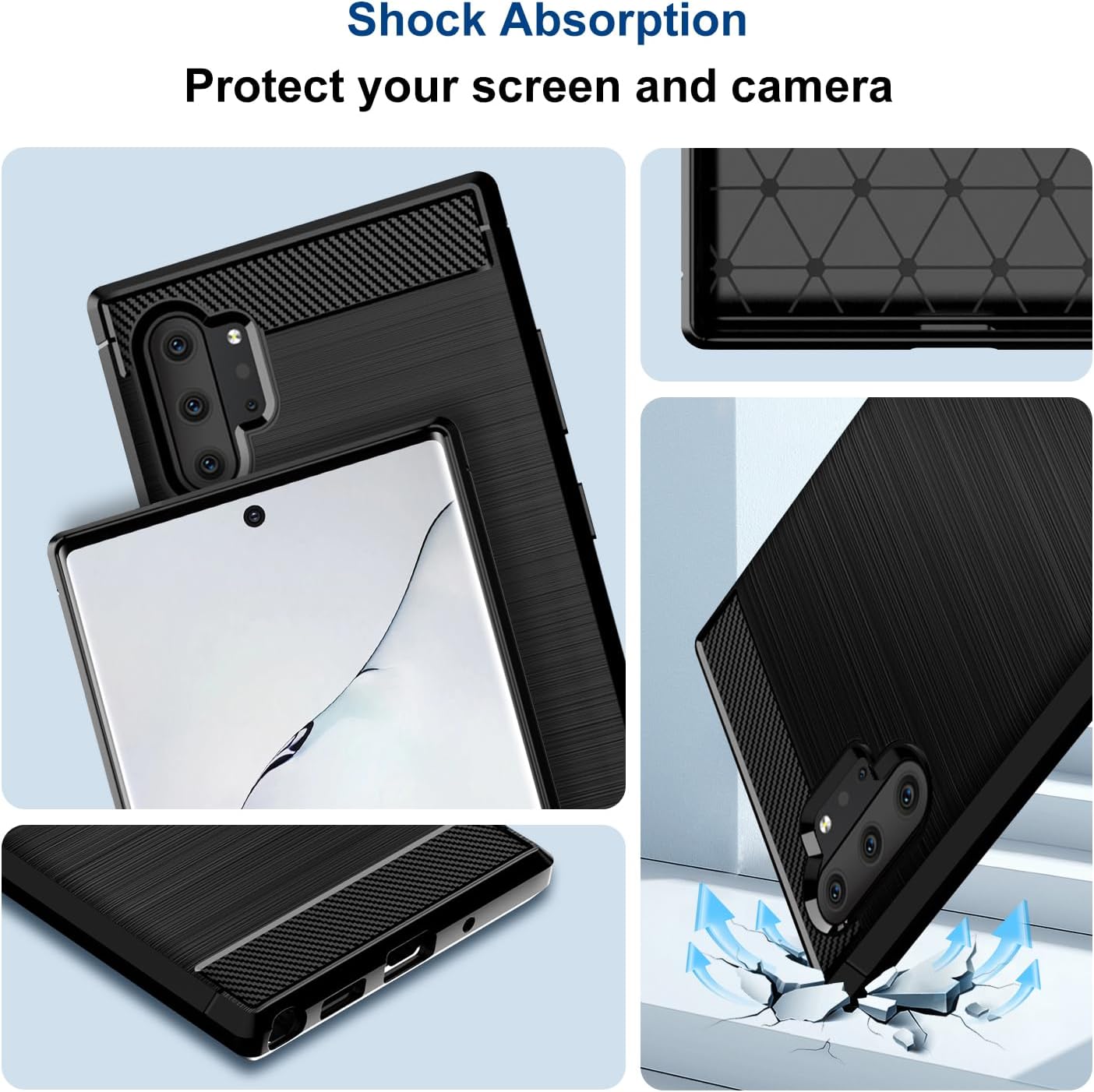 Funda compatible con Samsung Galaxy Note 10 Plus, funda delgada para teléfono con absorción de golpes, funda protectora de goma TPU de fibra de